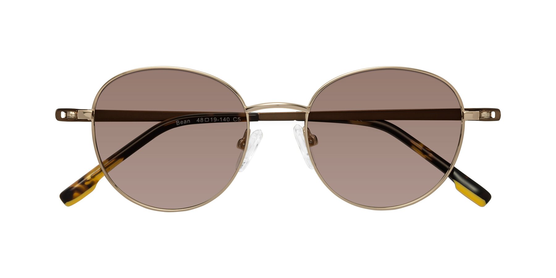 Folded Front of Bean in Gold with Medium Brown Tinted Lenses