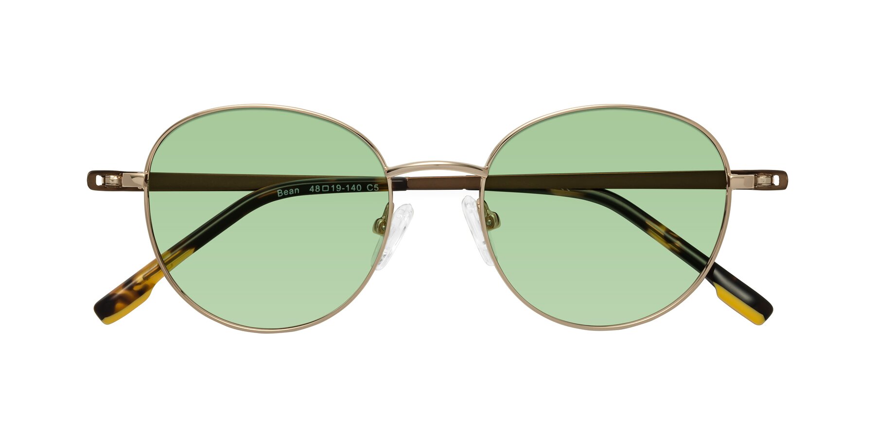 Folded Front of Bean in Gold with Medium Green Tinted Lenses