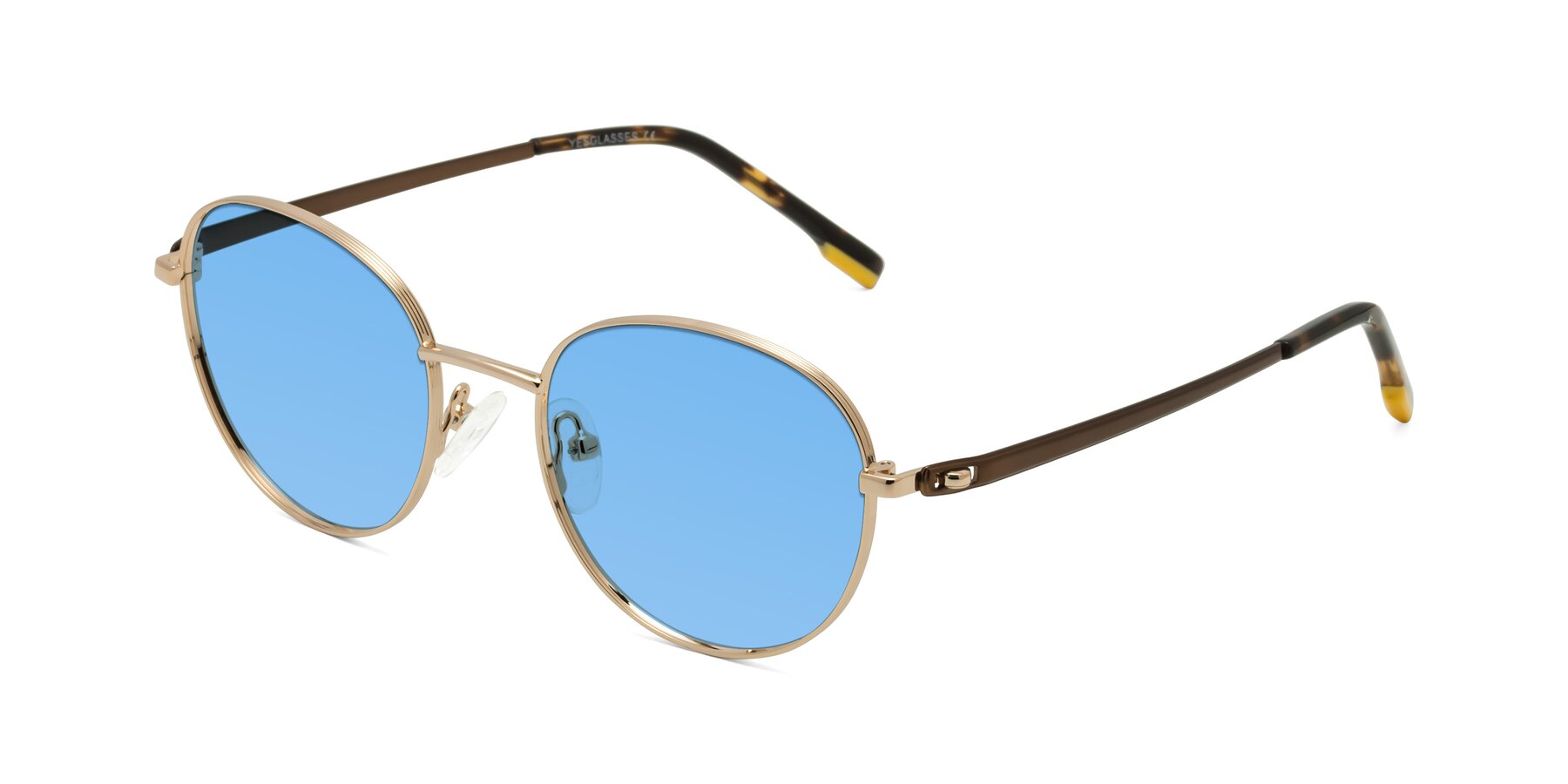 Angle of Bean in Gold with Medium Blue Tinted Lenses