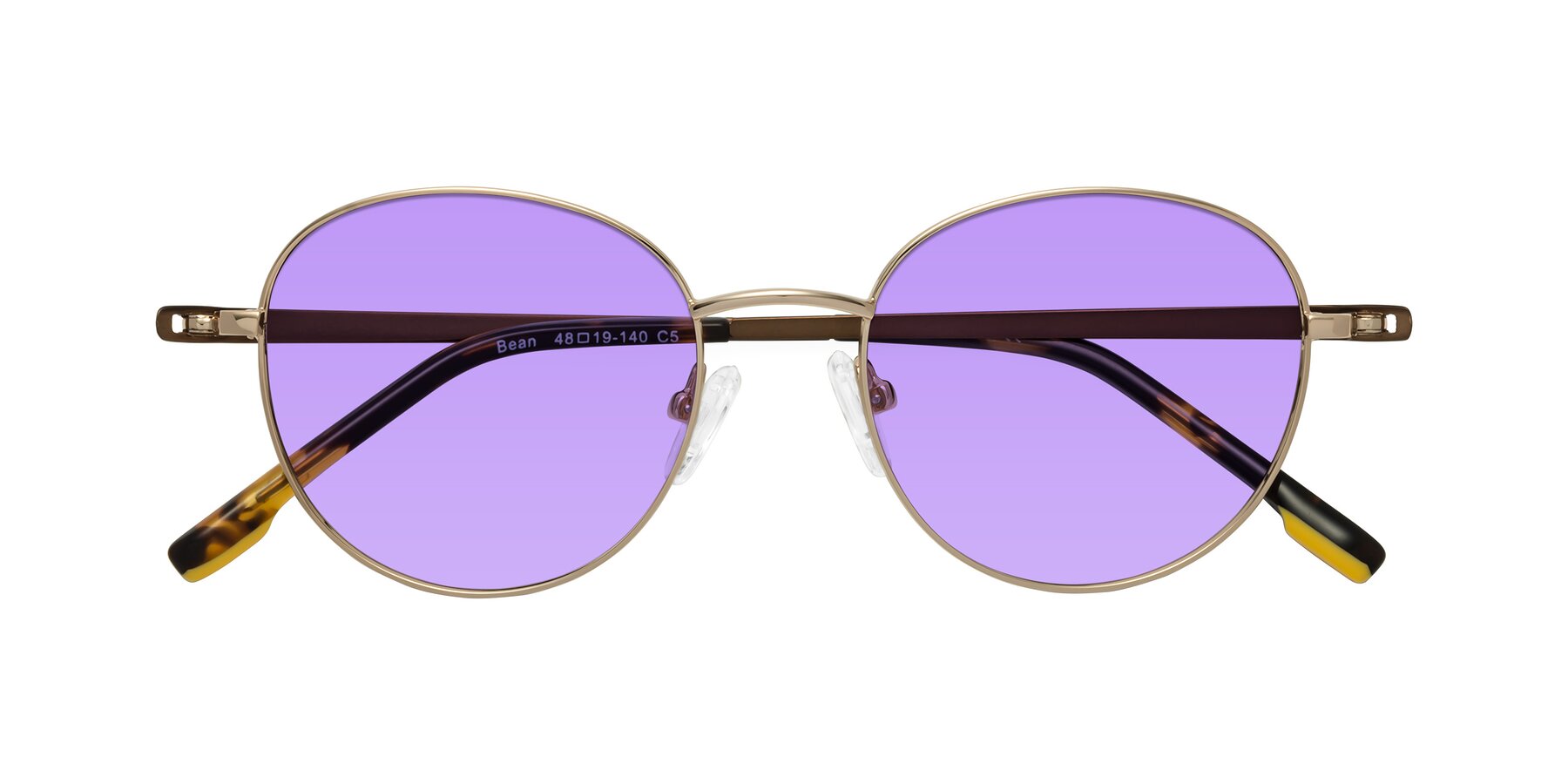 Folded Front of Bean in Gold with Medium Purple Tinted Lenses