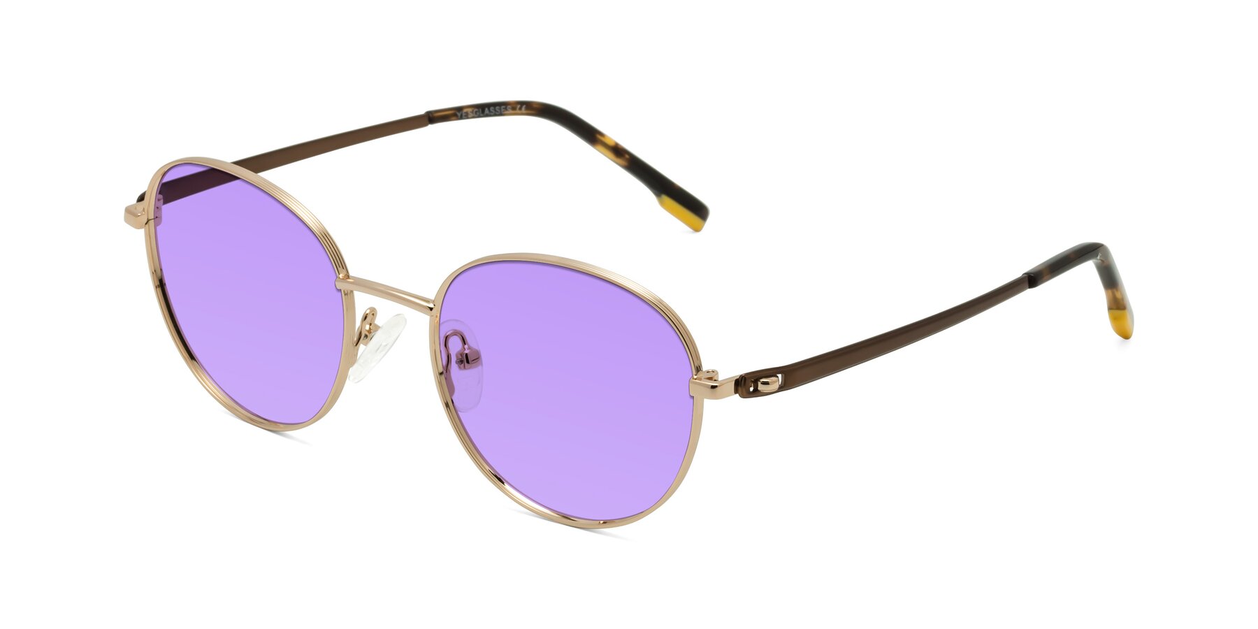 Angle of Bean in Gold with Medium Purple Tinted Lenses