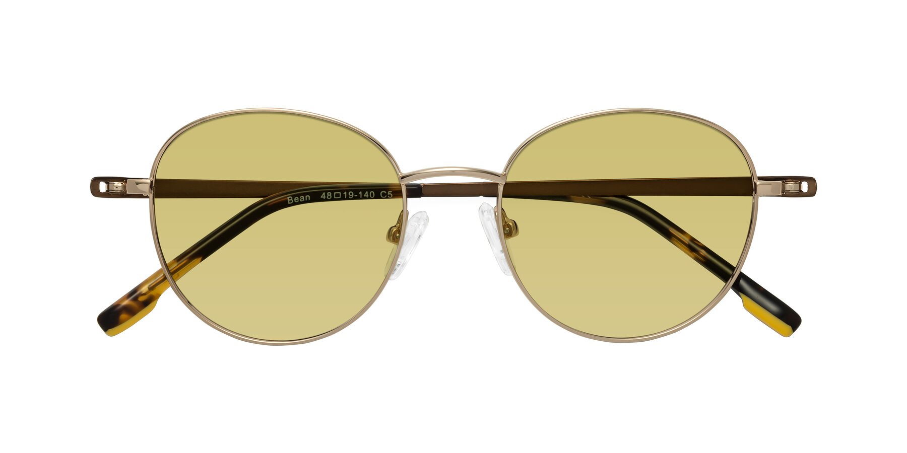 Folded Front of Bean in Gold with Medium Champagne Tinted Lenses