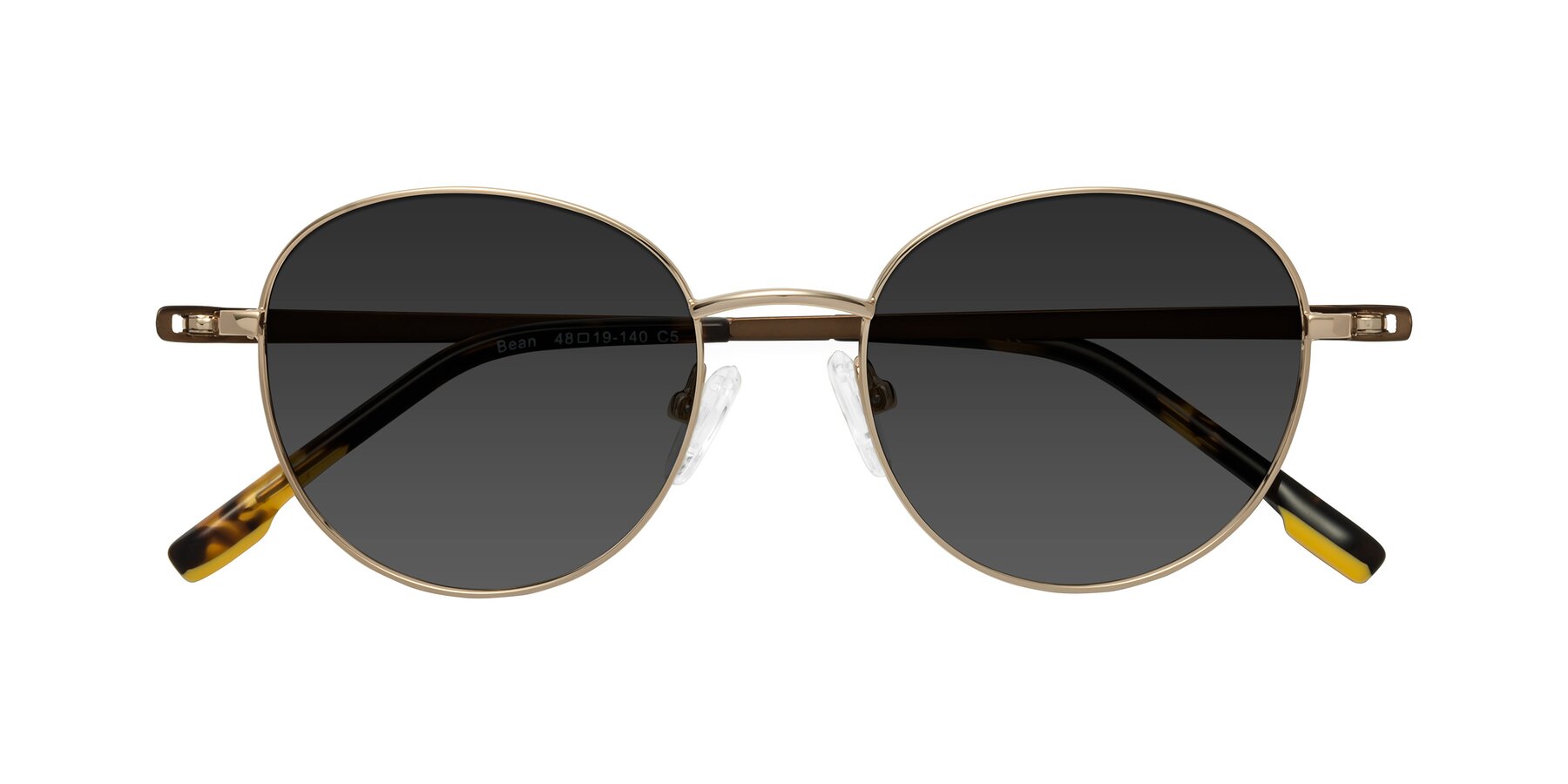 Folded Front of Bean in Gold with Gray Tinted Lenses