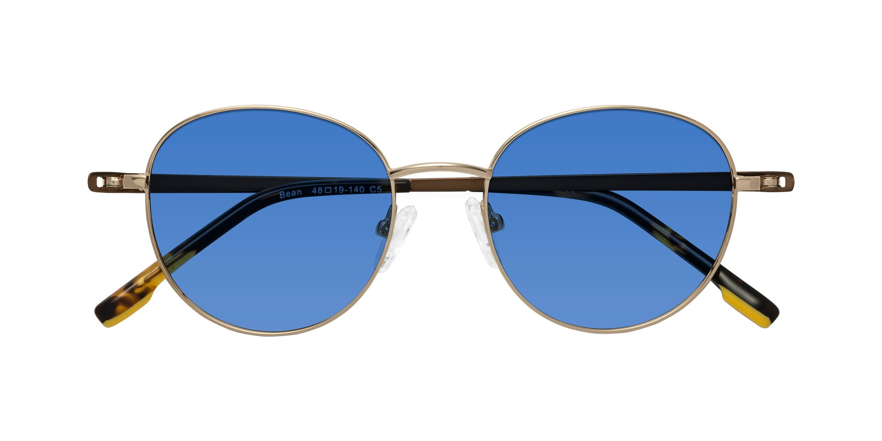 Folded Front of Bean in Gold with Blue Tinted Lenses