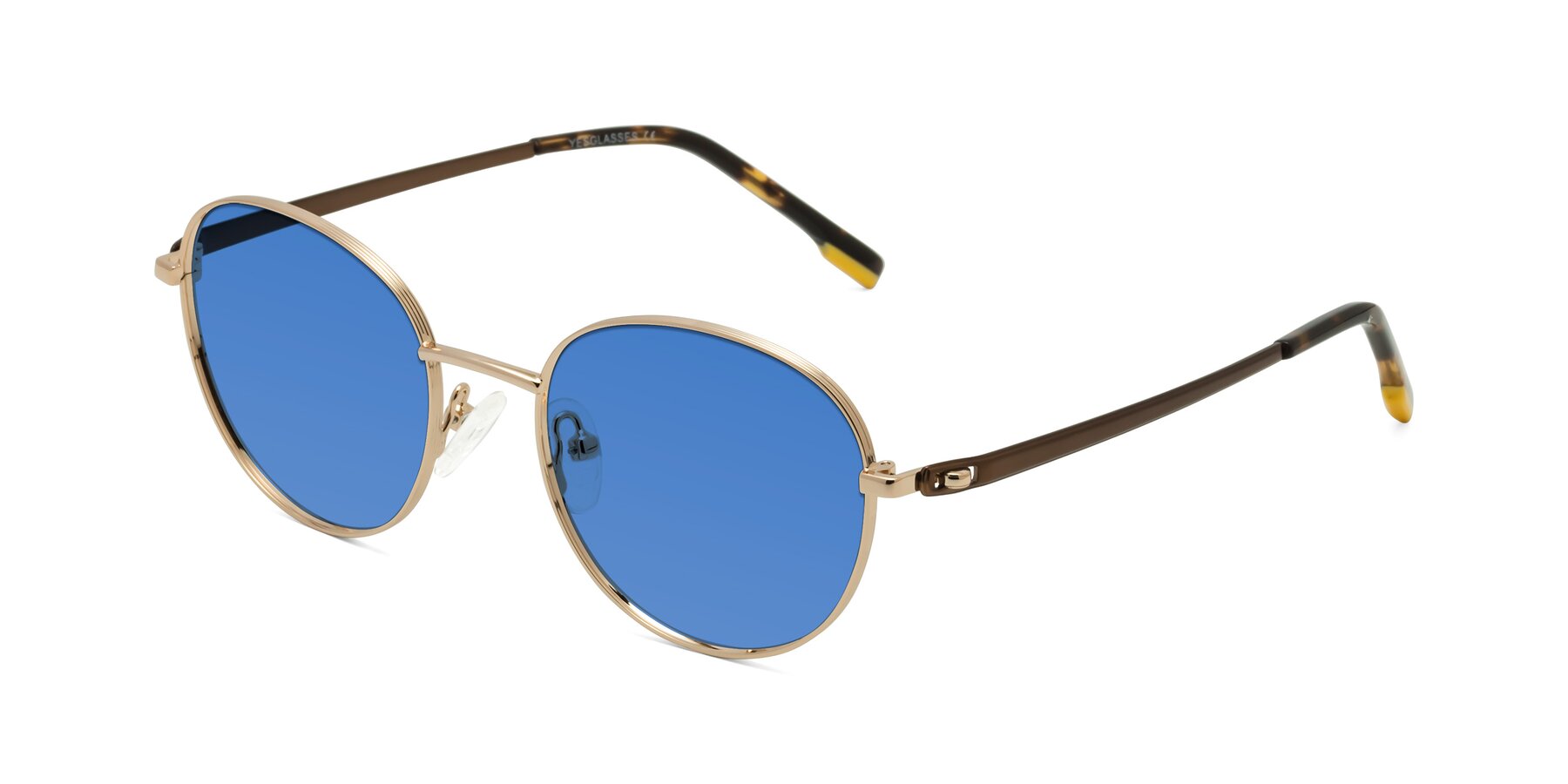 Angle of Bean in Gold with Blue Tinted Lenses