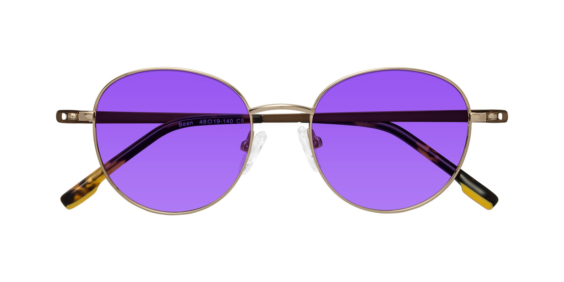 Folded Front of Bean in Gold with Purple Tinted Lenses