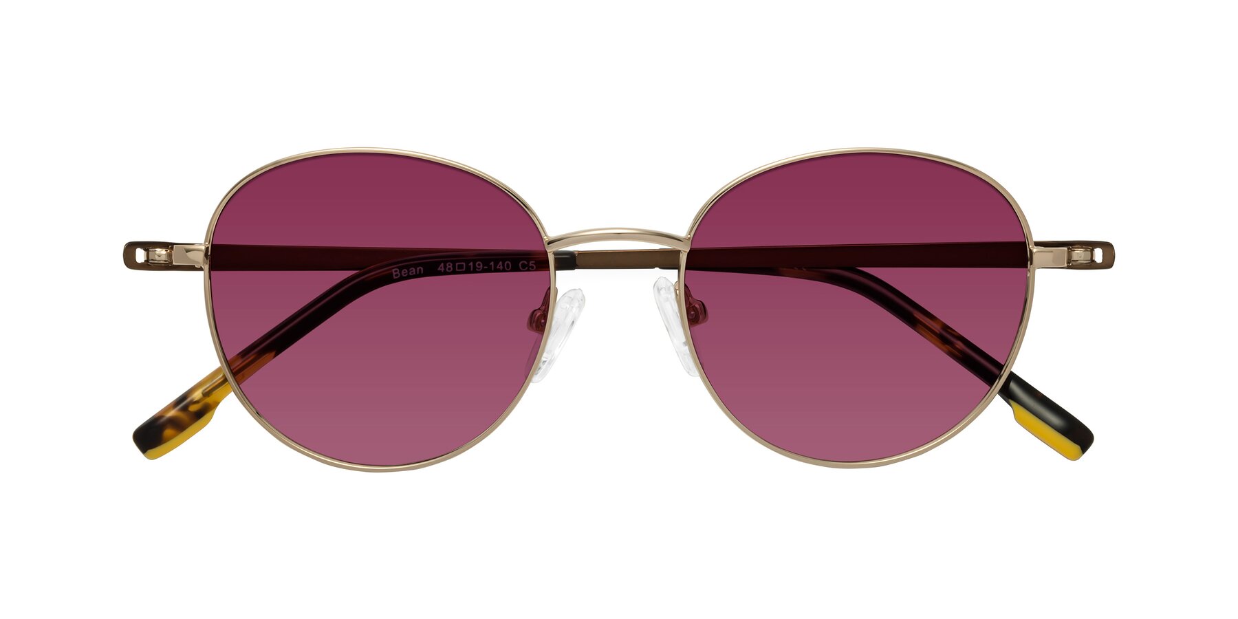 Folded Front of Bean in Gold with Wine Tinted Lenses