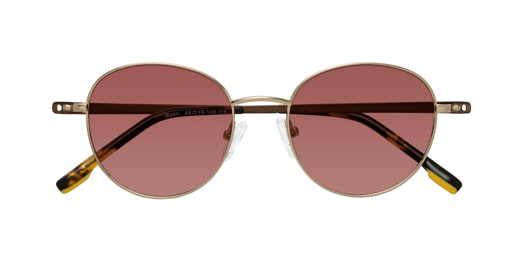 Folded Front of Bean in Gold with Garnet Tinted Lenses