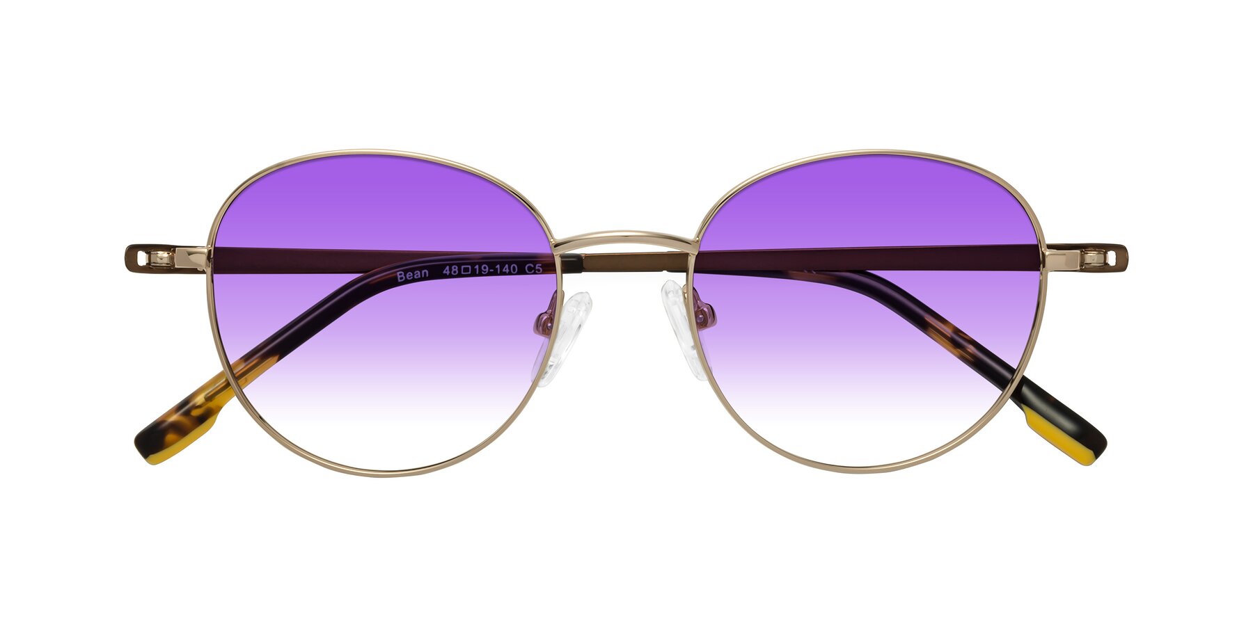 Folded Front of Bean in Gold with Purple Gradient Lenses