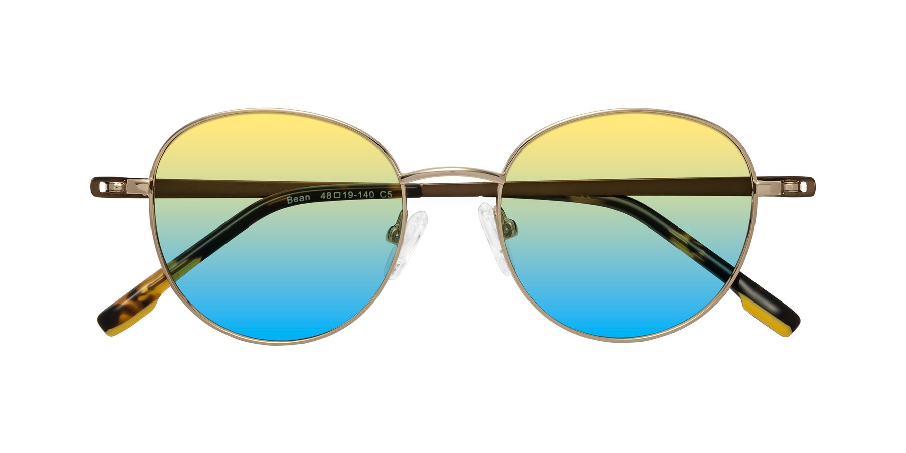 Folded Front of Bean in Gold with Yellow / Blue Gradient Lenses