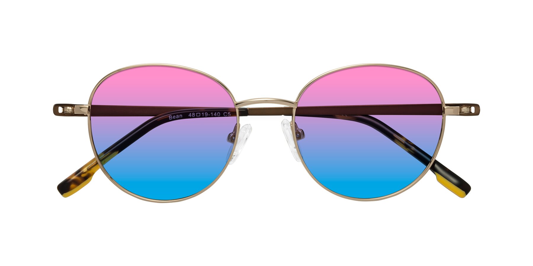 Folded Front of Bean in Gold with Pink / Blue Gradient Lenses