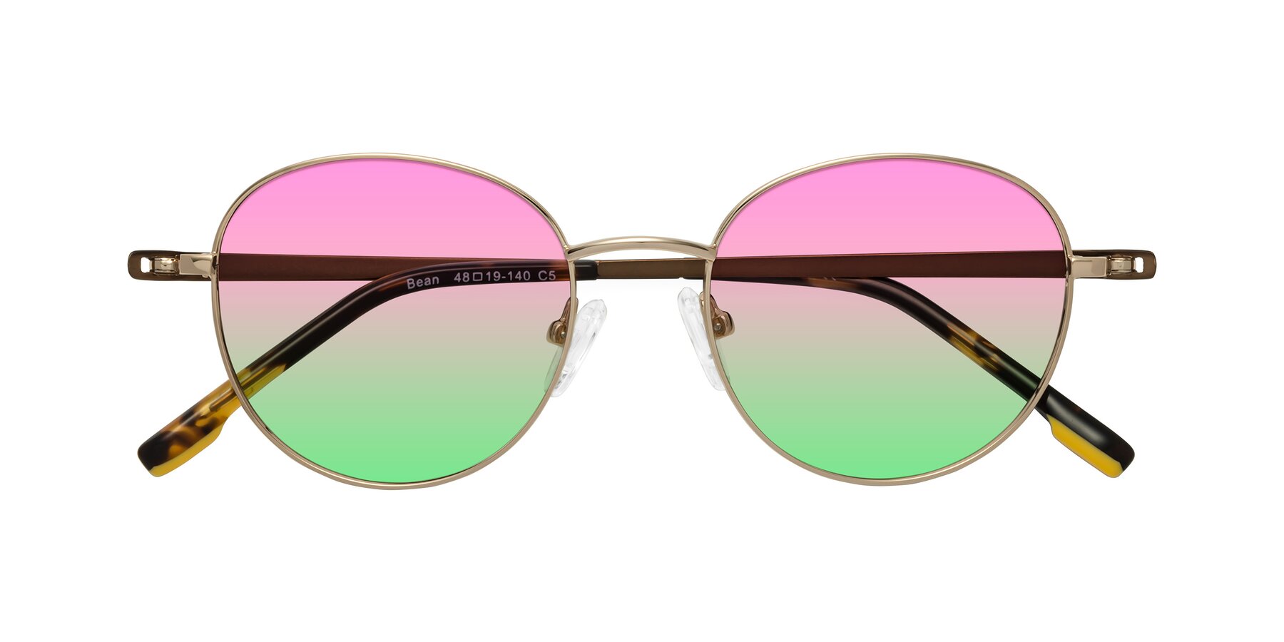 Folded Front of Bean in Gold with Pink / Green Gradient Lenses