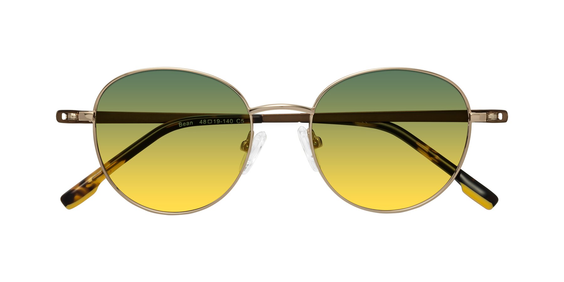 Folded Front of Bean in Gold with Green / Yellow Gradient Lenses