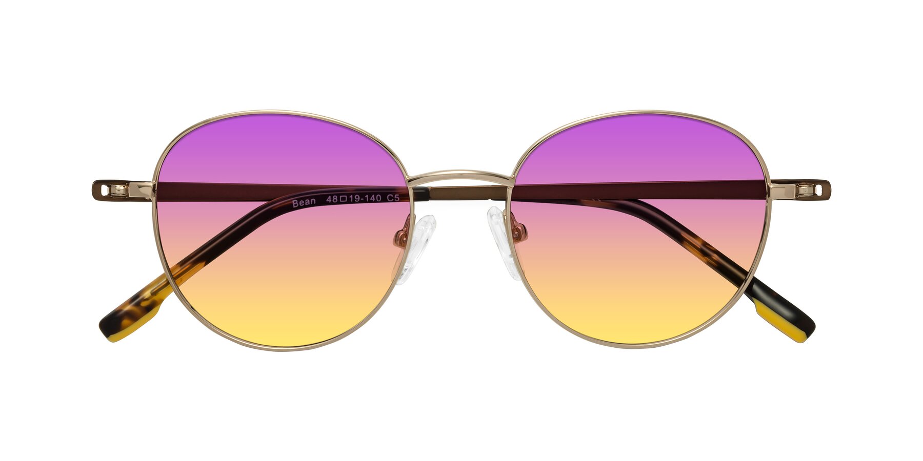 Folded Front of Bean in Gold with Purple / Yellow Gradient Lenses