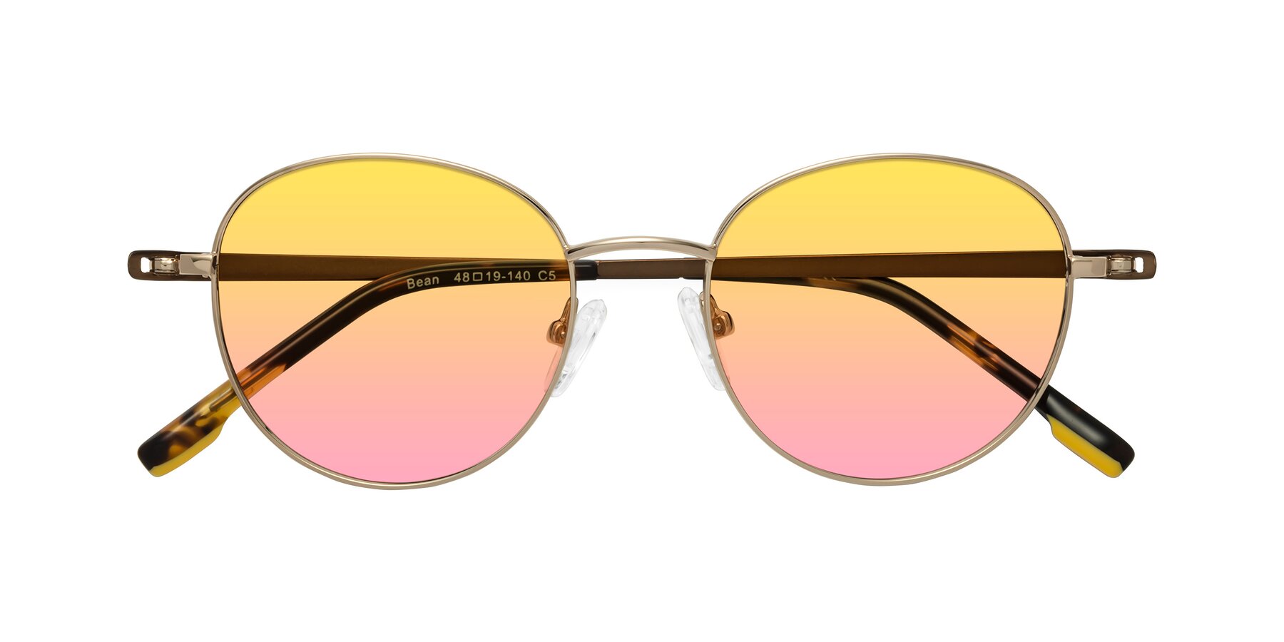 Folded Front of Bean in Gold with Yellow / Pink Gradient Lenses