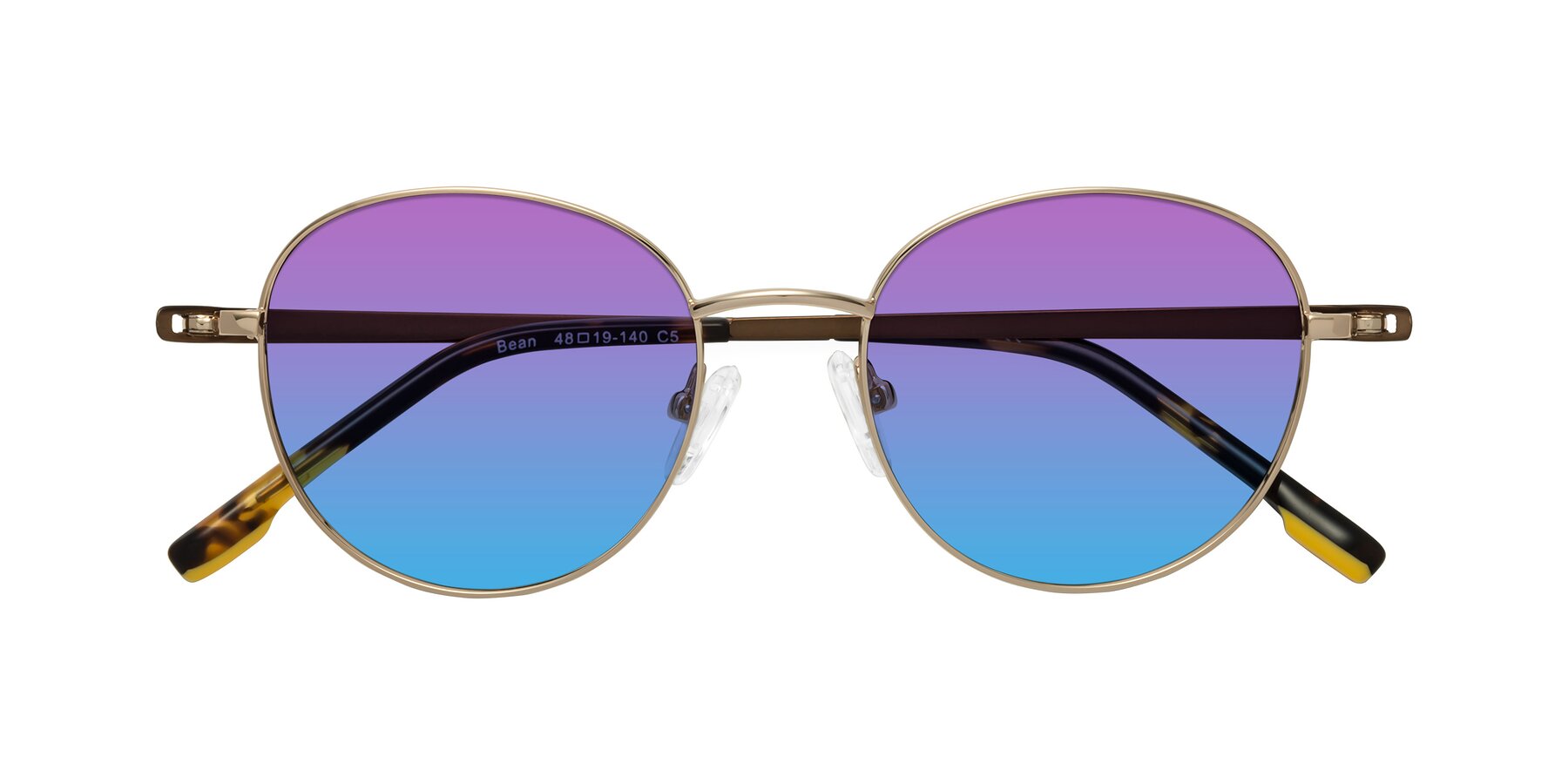 Folded Front of Bean in Gold with Purple / Blue Gradient Lenses