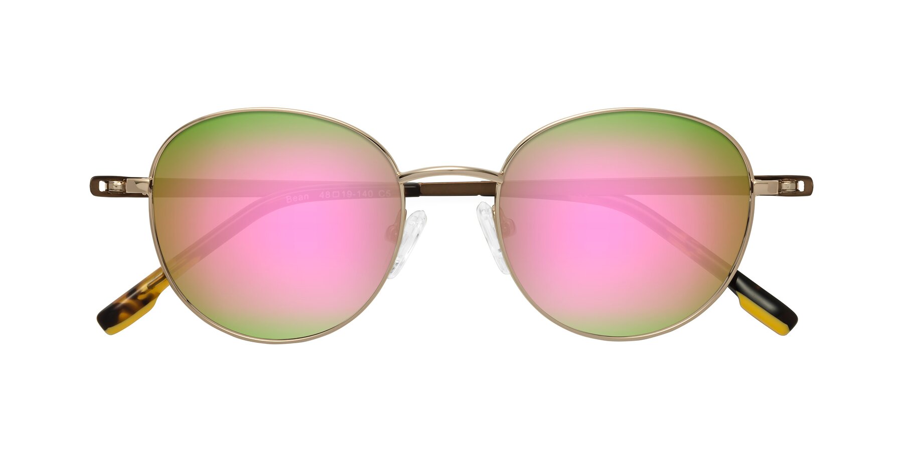 Folded Front of Bean in Gold with Pink Mirrored Lenses