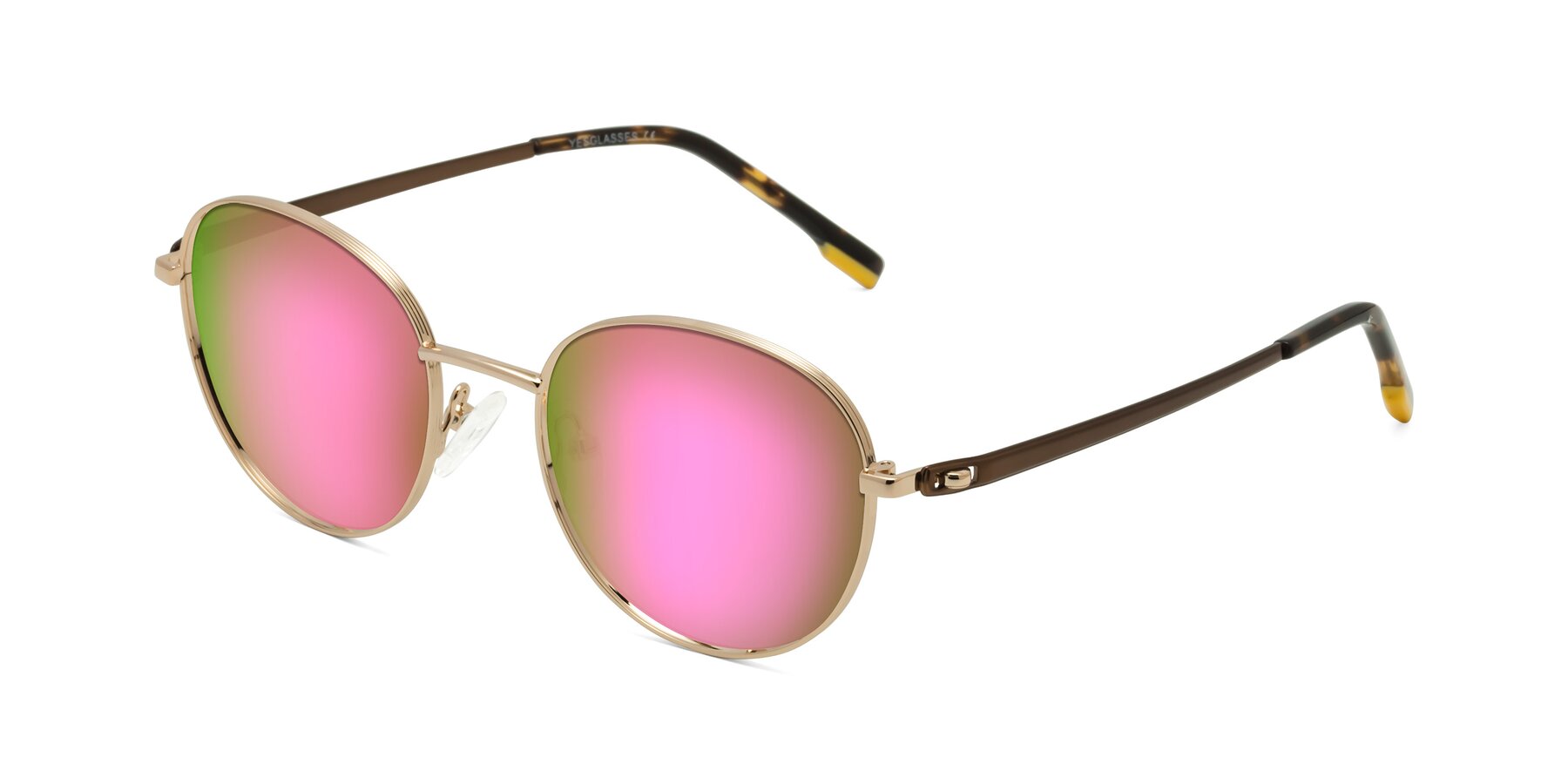 Angle of Bean in Gold with Pink Mirrored Lenses