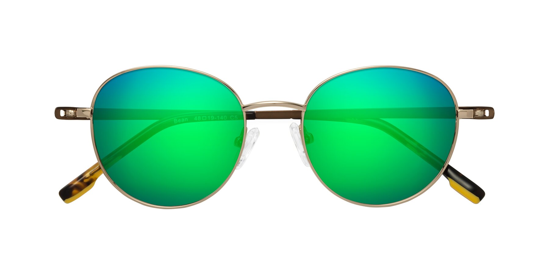 Folded Front of Bean in Gold with Green Mirrored Lenses