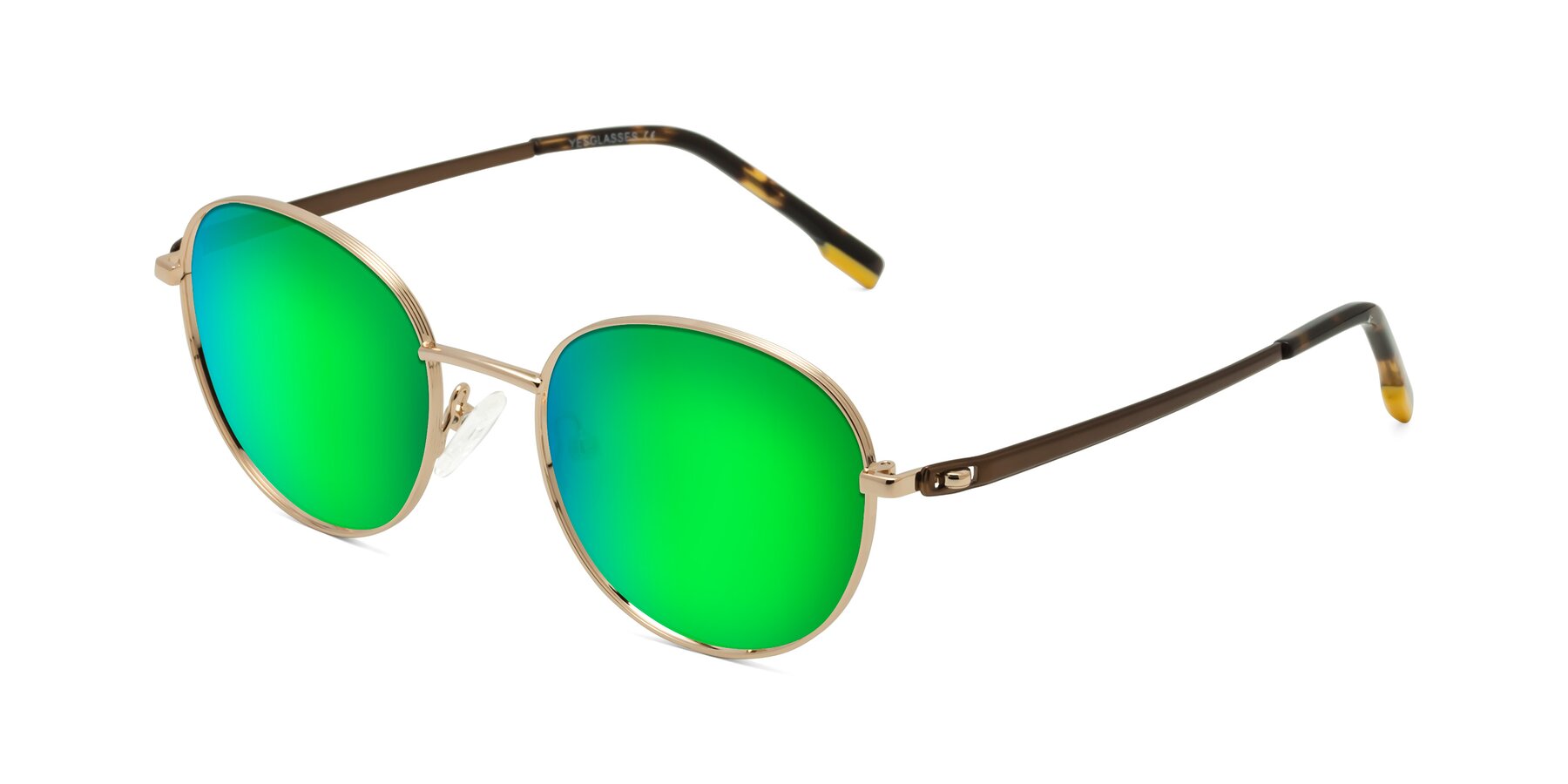 Angle of Bean in Gold with Green Mirrored Lenses