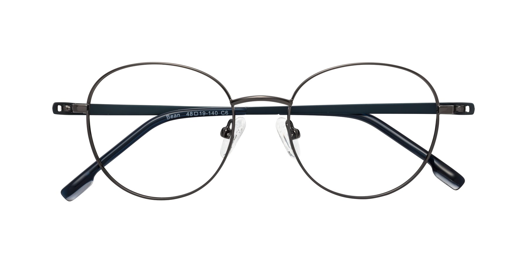 Folded Front of Bean in Gunmetal with Clear Eyeglass Lenses