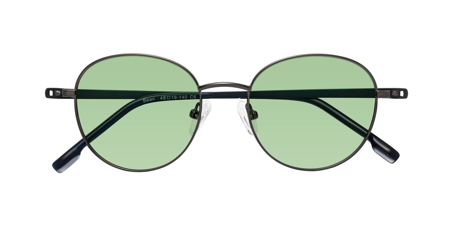 Folded Front of Bean in Gunmetal with Medium Green Tinted Lenses