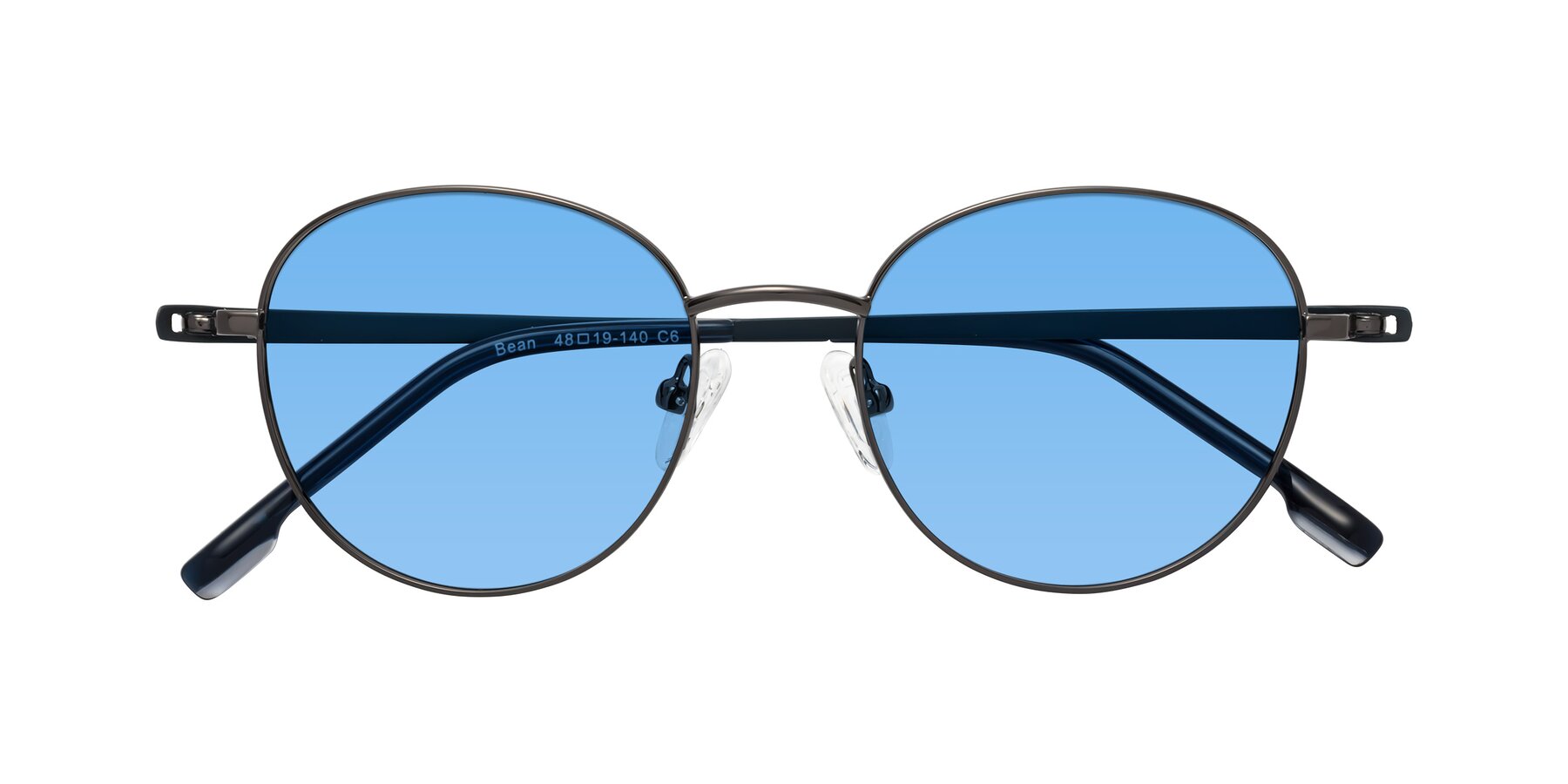 Folded Front of Bean in Gunmetal with Medium Blue Tinted Lenses