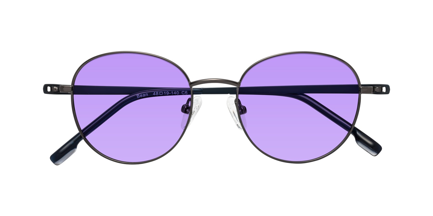 Folded Front of Bean in Gunmetal with Medium Purple Tinted Lenses