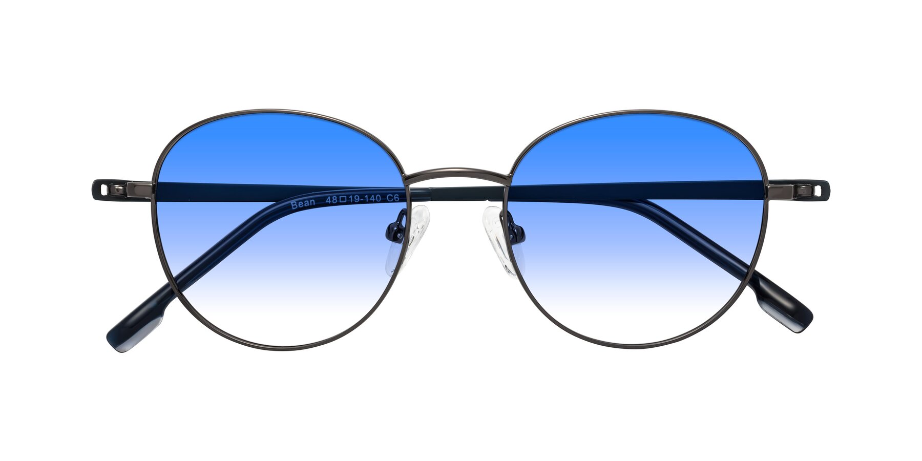 Folded Front of Bean in Gunmetal with Blue Gradient Lenses