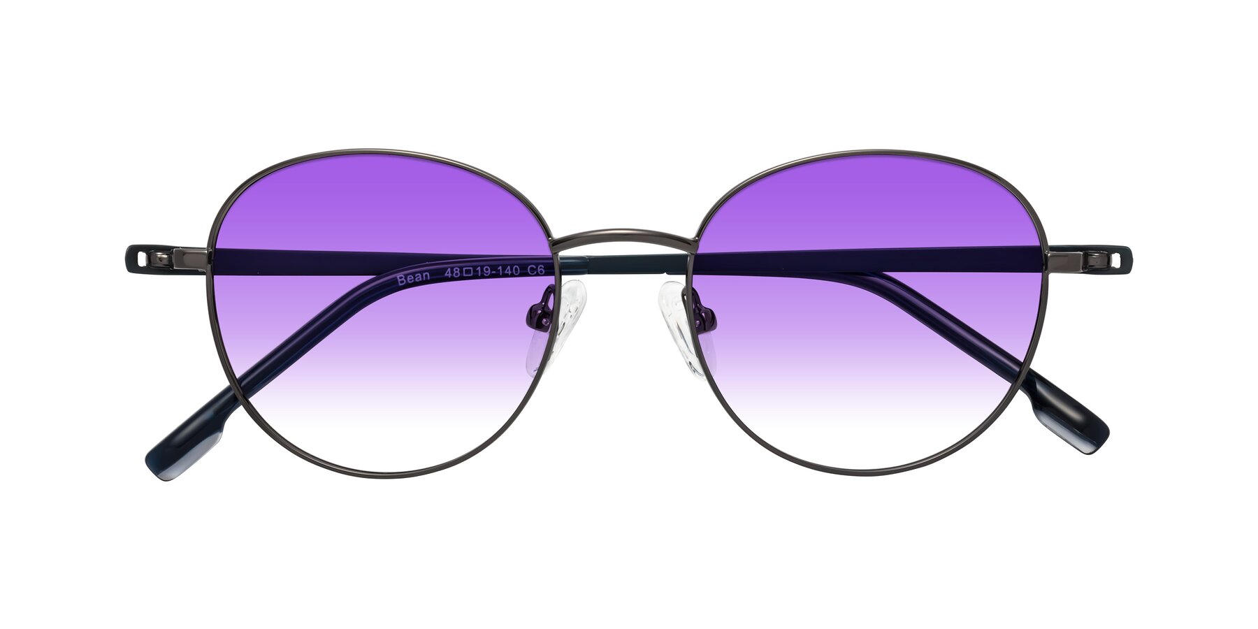 Folded Front of Bean in Gunmetal with Purple Gradient Lenses