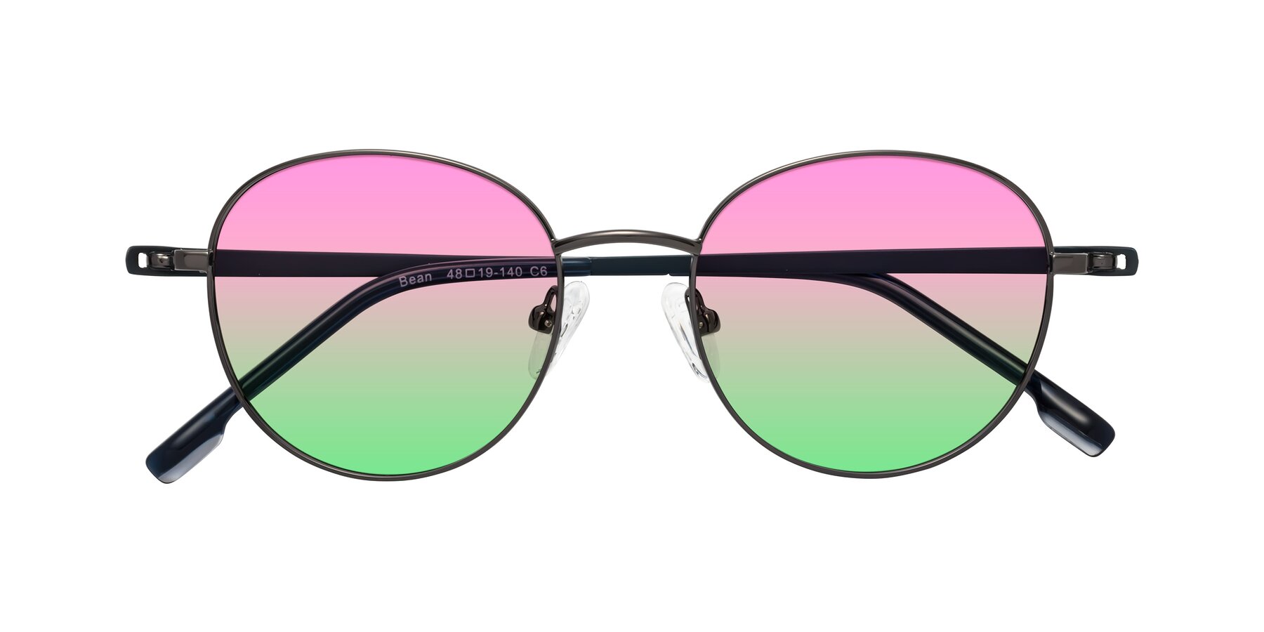 Folded Front of Bean in Gunmetal with Pink / Green Gradient Lenses