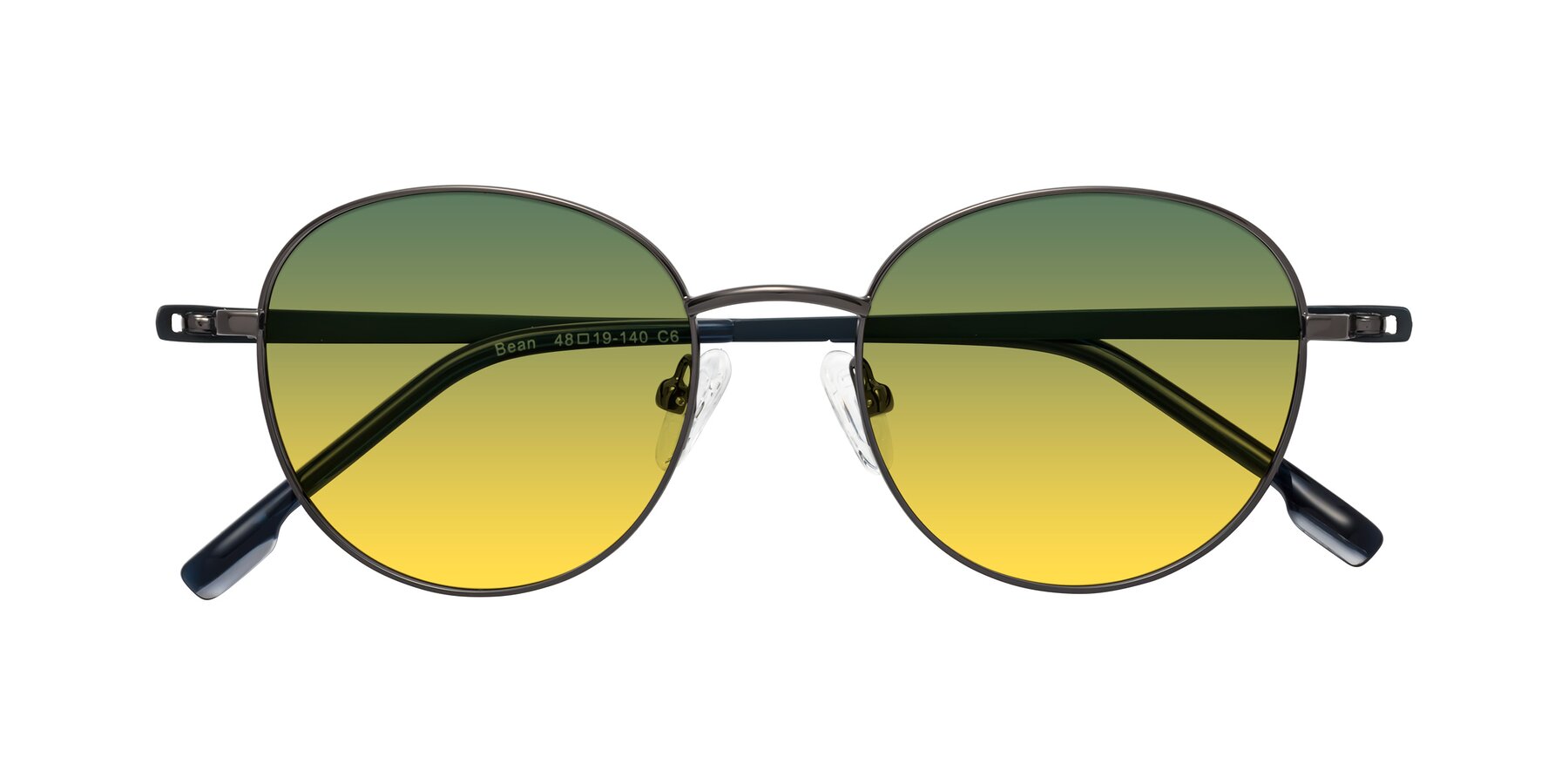 Folded Front of Bean in Gunmetal with Green / Yellow Gradient Lenses