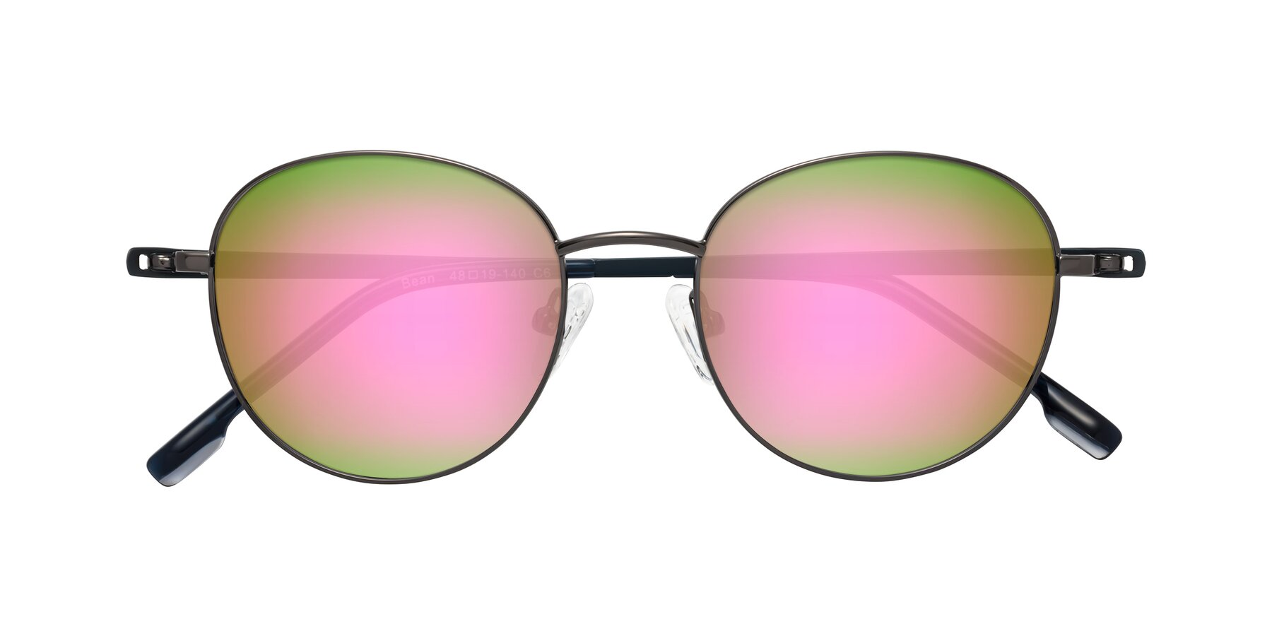 Folded Front of Bean in Gunmetal with Pink Mirrored Lenses