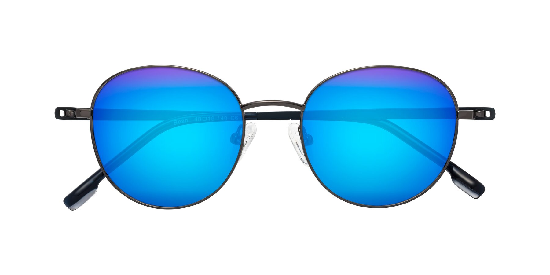 Folded Front of Bean in Gunmetal with Blue Mirrored Lenses