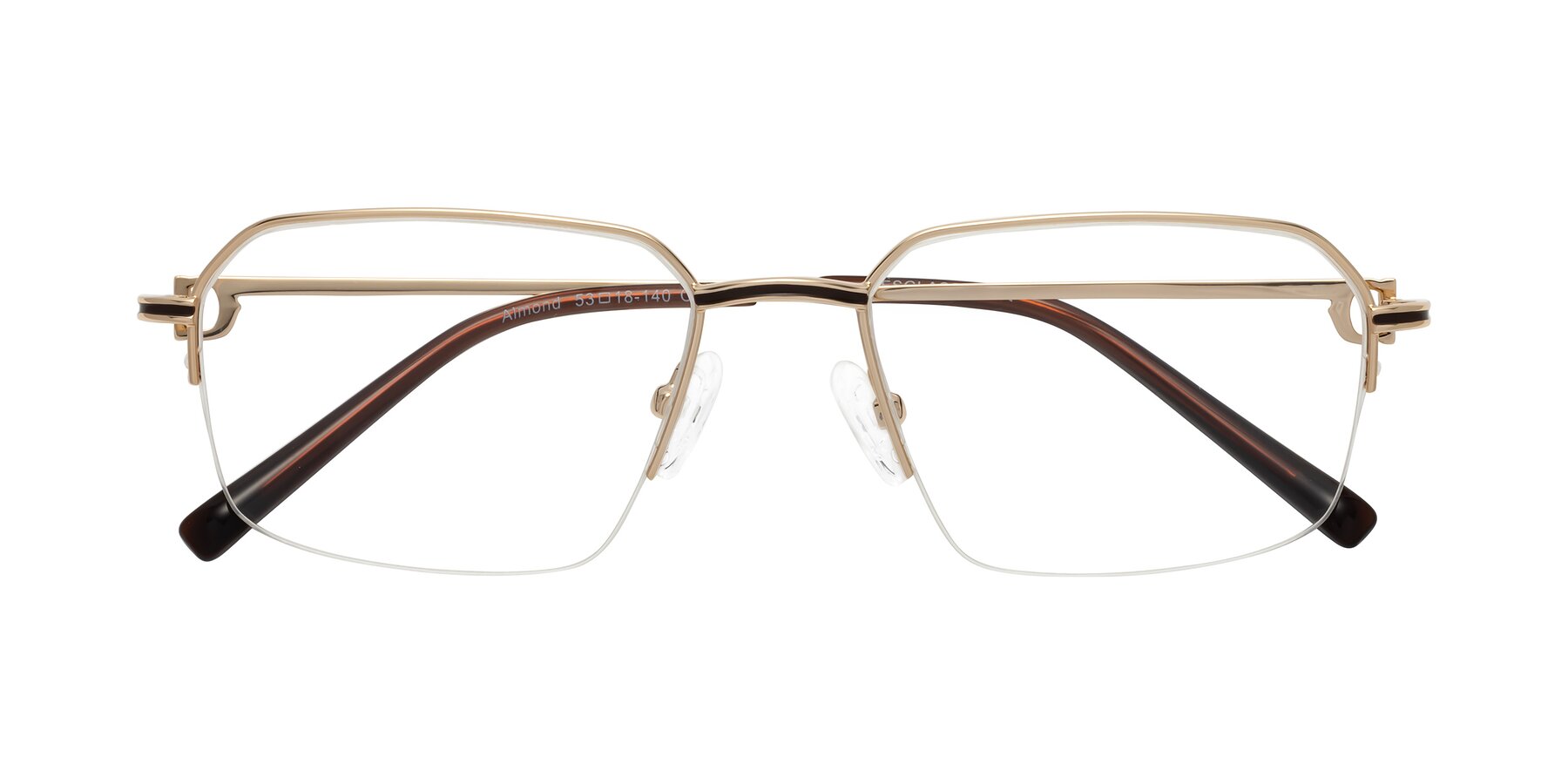 Folded Front of Almond in Gold with Clear Eyeglass Lenses