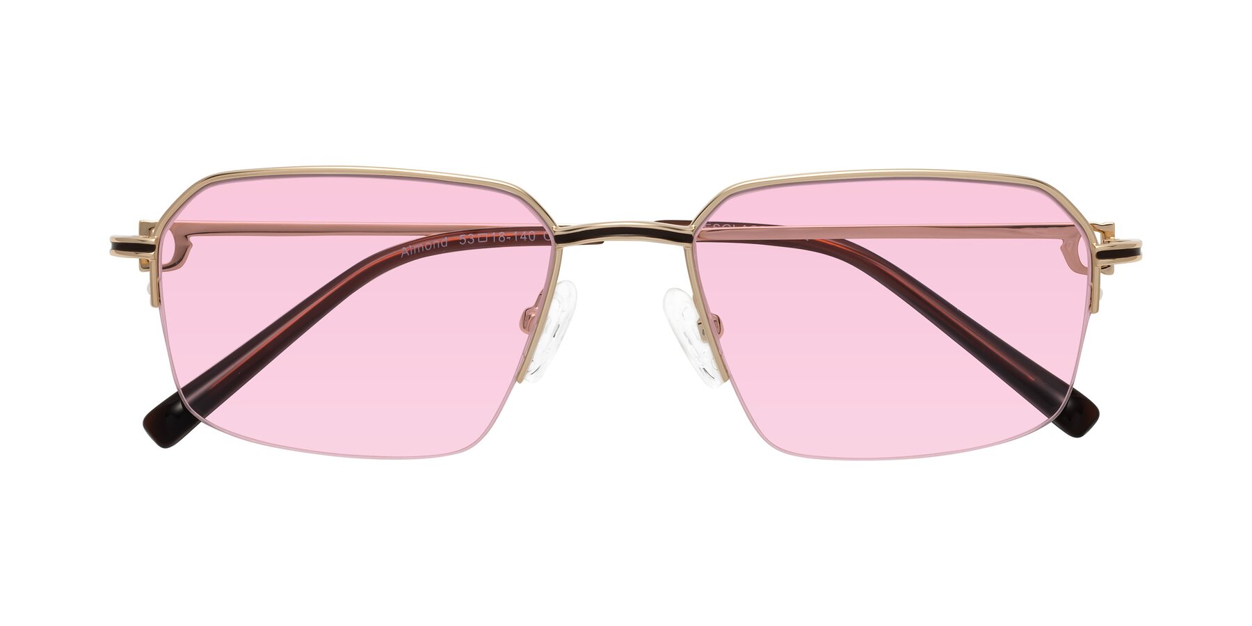 Folded Front of Almond in Gold with Light Pink Tinted Lenses