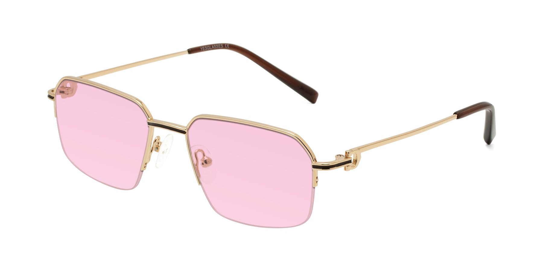 Angle of Almond in Gold with Light Pink Tinted Lenses