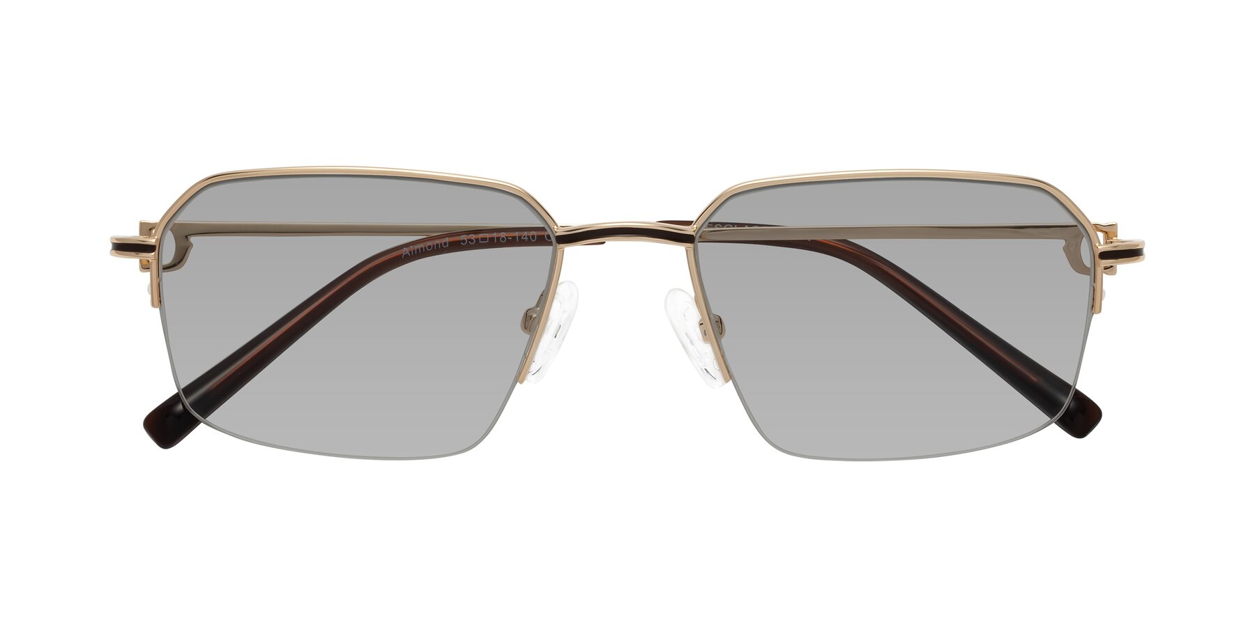 Folded Front of Almond in Gold with Light Gray Tinted Lenses