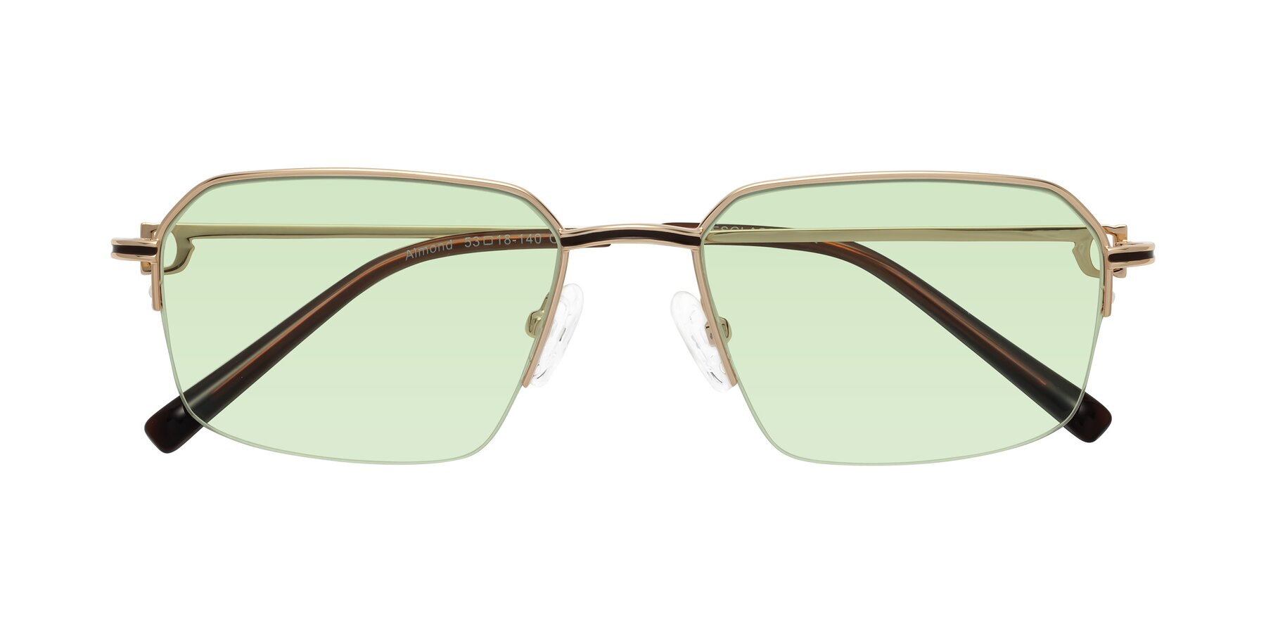 Folded Front of Almond in Gold with Light Green Tinted Lenses