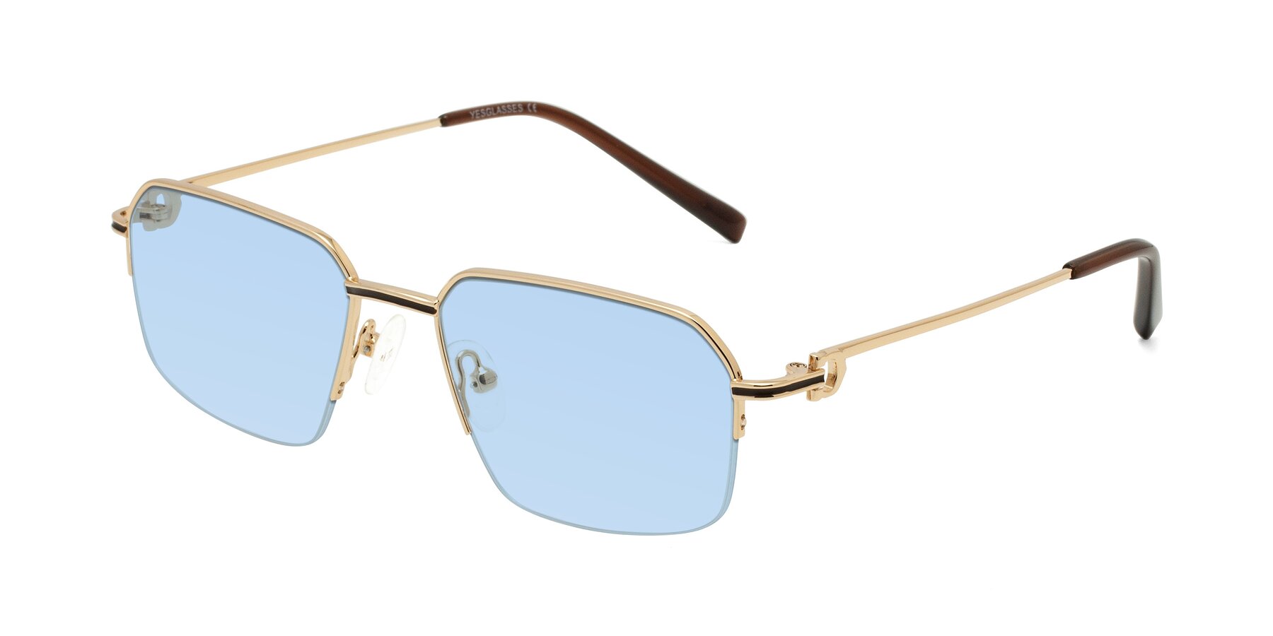 Angle of Almond in Gold with Light Blue Tinted Lenses