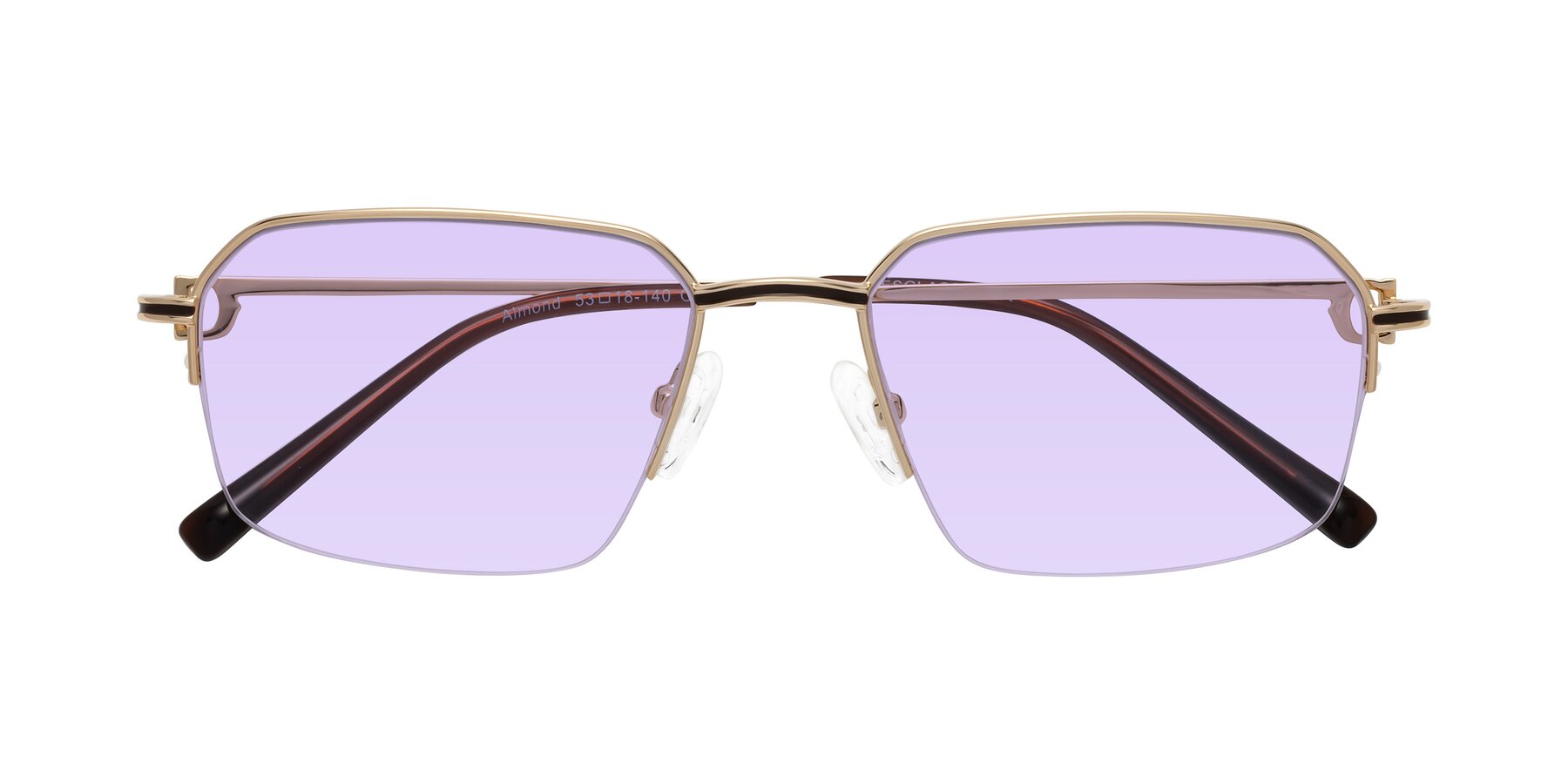 Folded Front of Almond in Gold with Light Purple Tinted Lenses