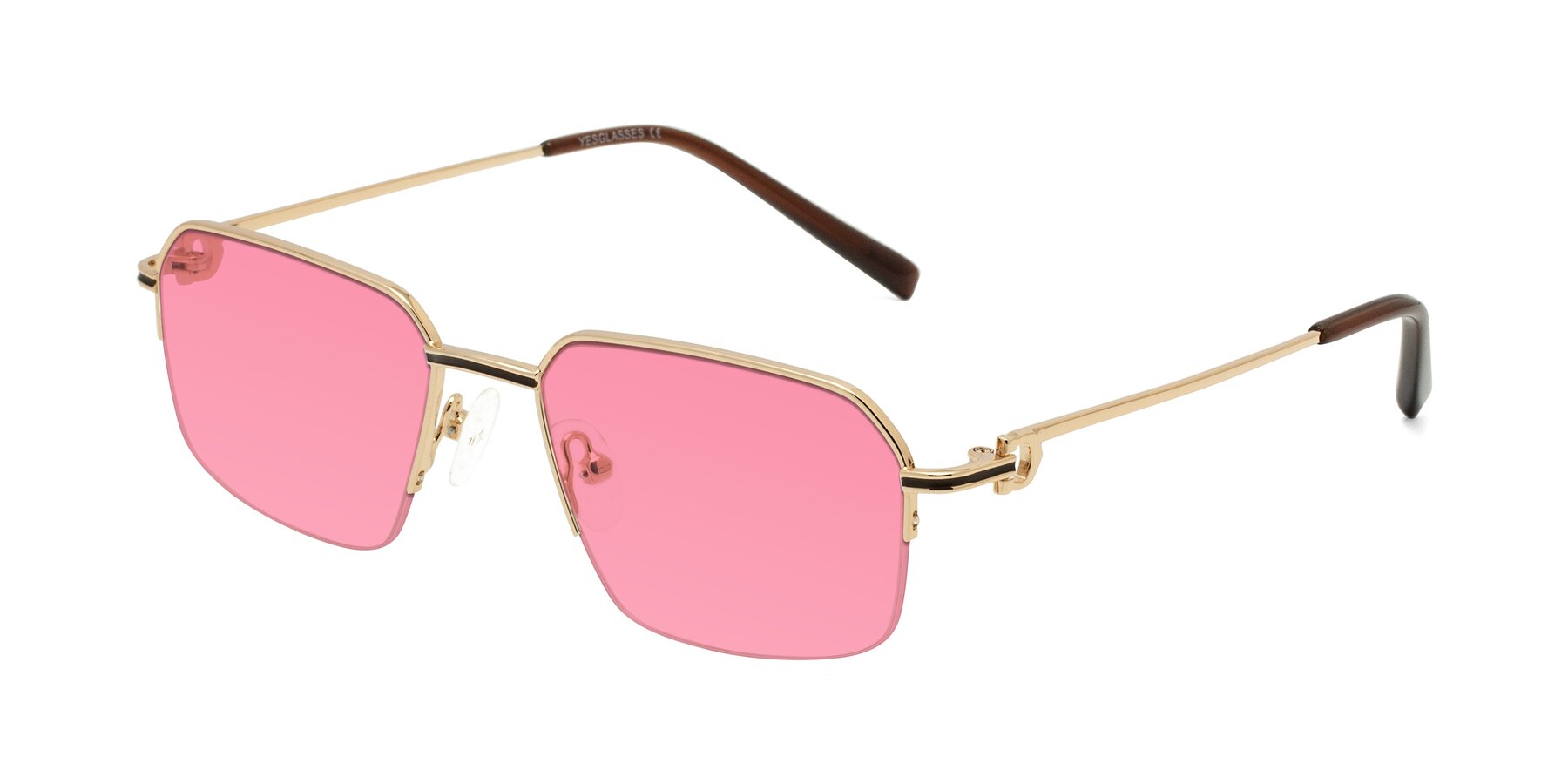 Angle of Almond in Gold with Pink Tinted Lenses