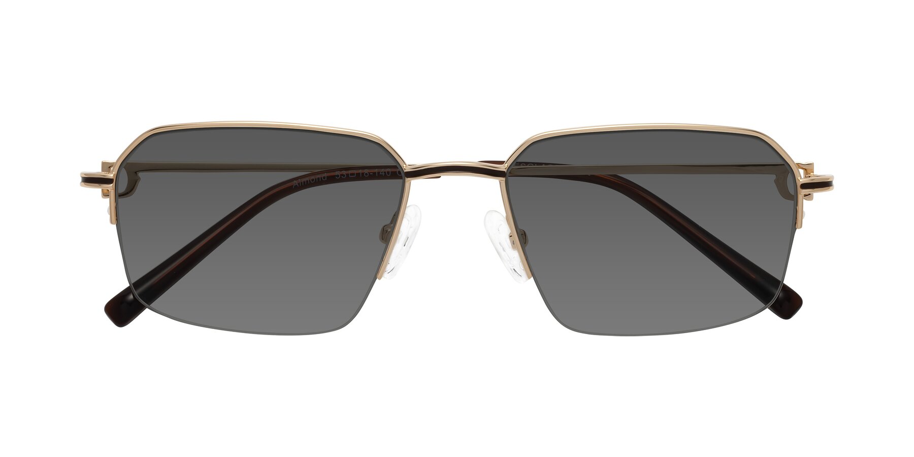 Folded Front of Almond in Gold with Medium Gray Tinted Lenses