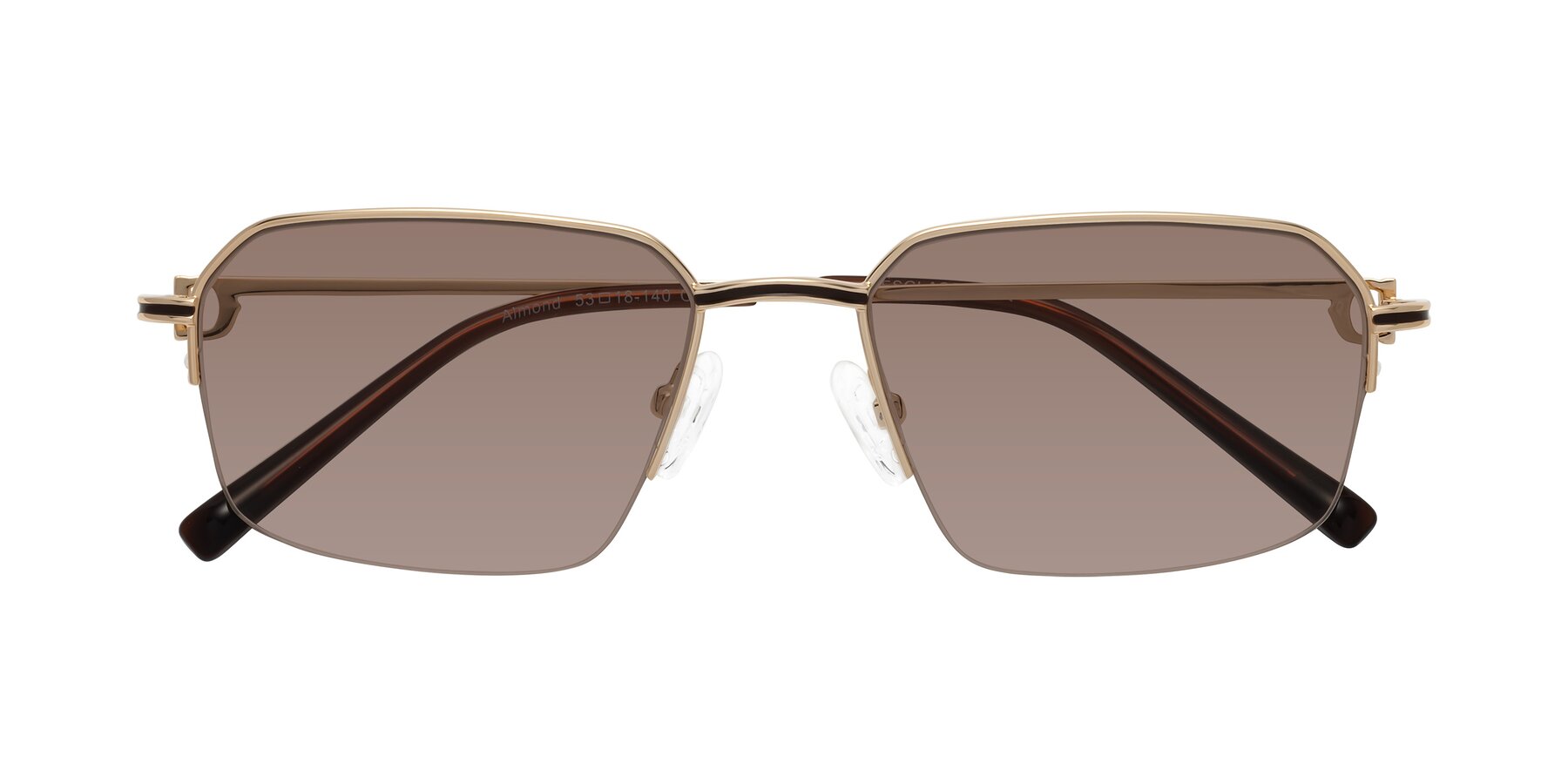 Folded Front of Almond in Gold with Medium Brown Tinted Lenses