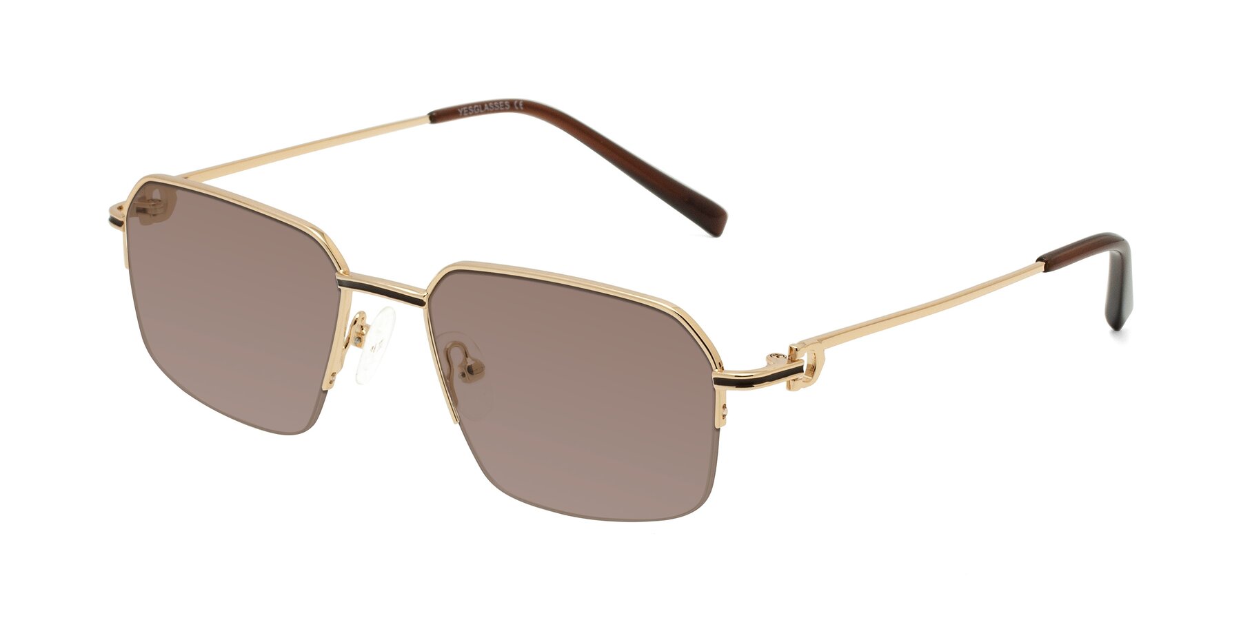 Angle of Almond in Gold with Medium Brown Tinted Lenses