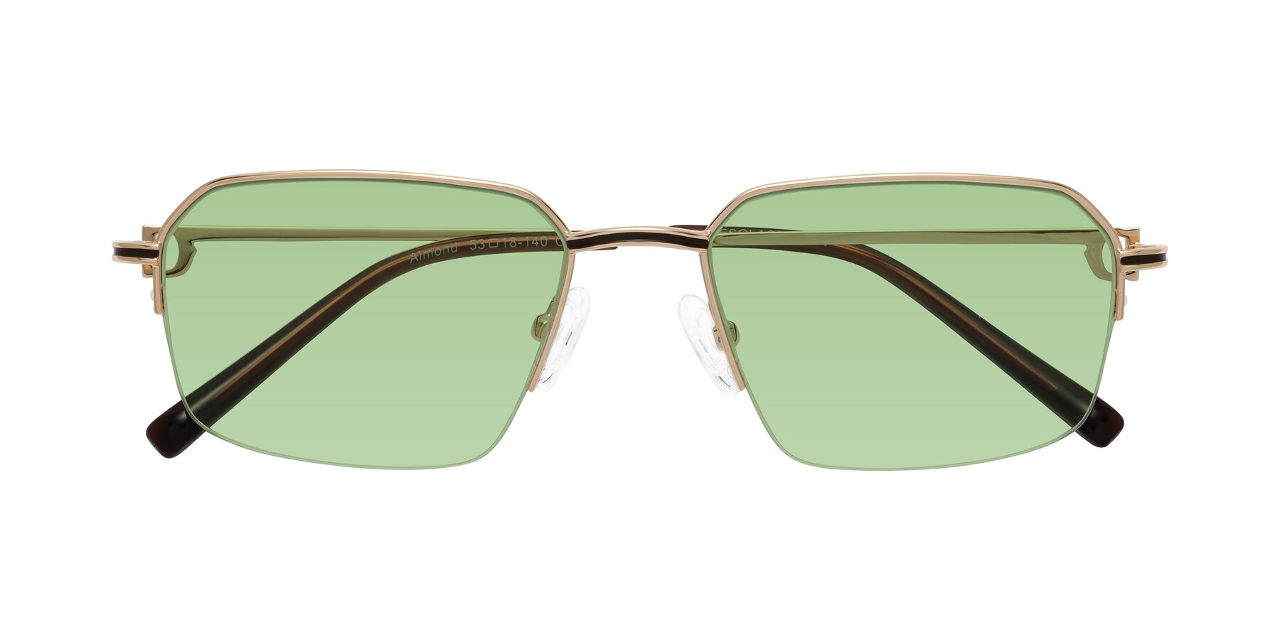 Folded Front of Almond in Gold with Medium Green Tinted Lenses