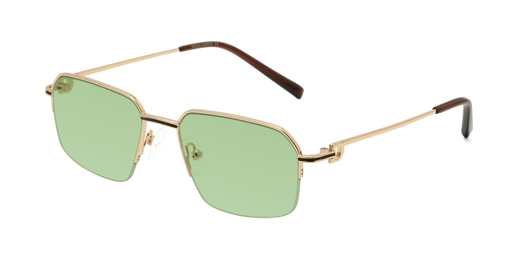 Angle of Almond in Gold with Medium Green Tinted Lenses