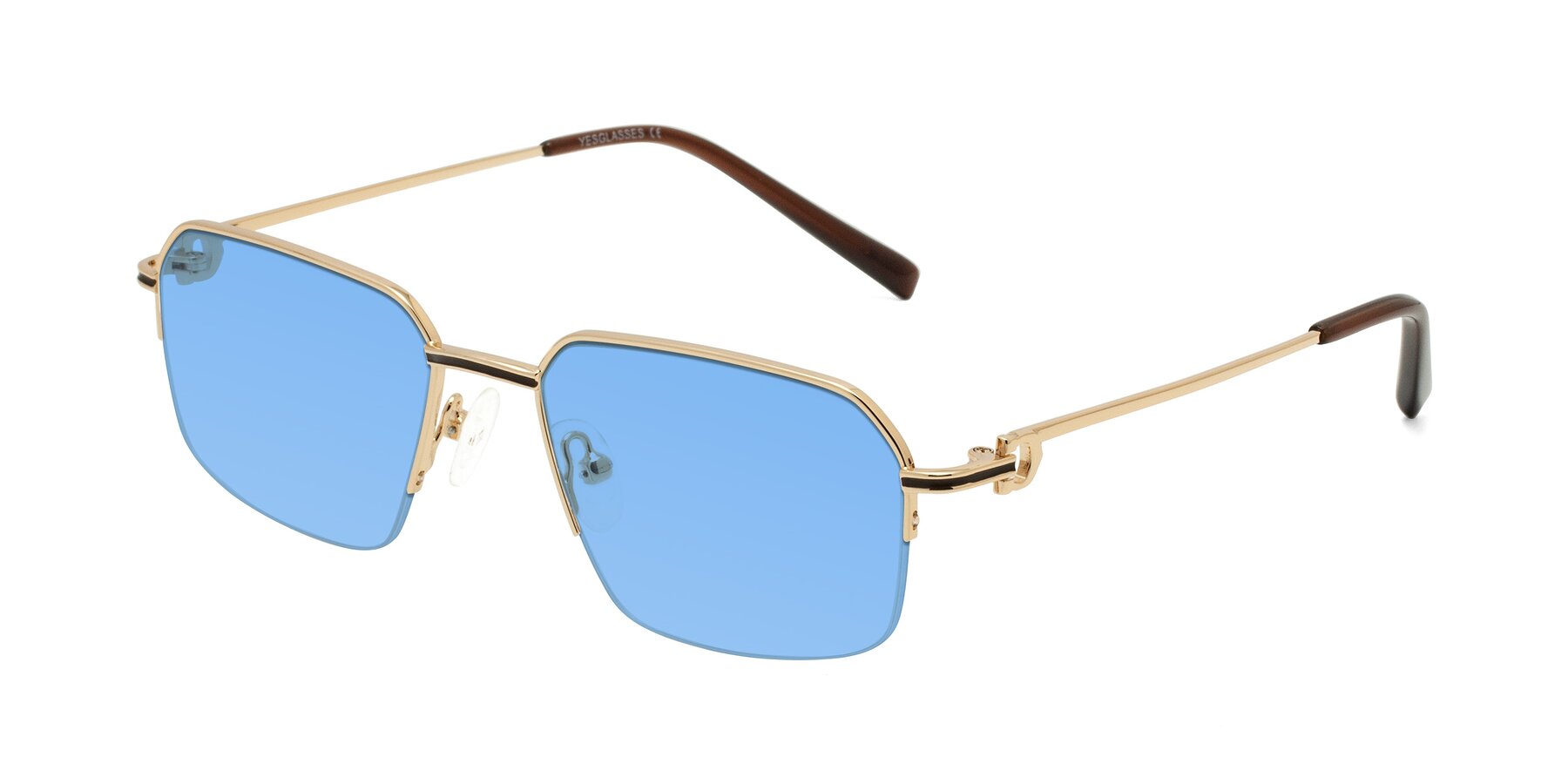 Angle of Almond in Gold with Medium Blue Tinted Lenses