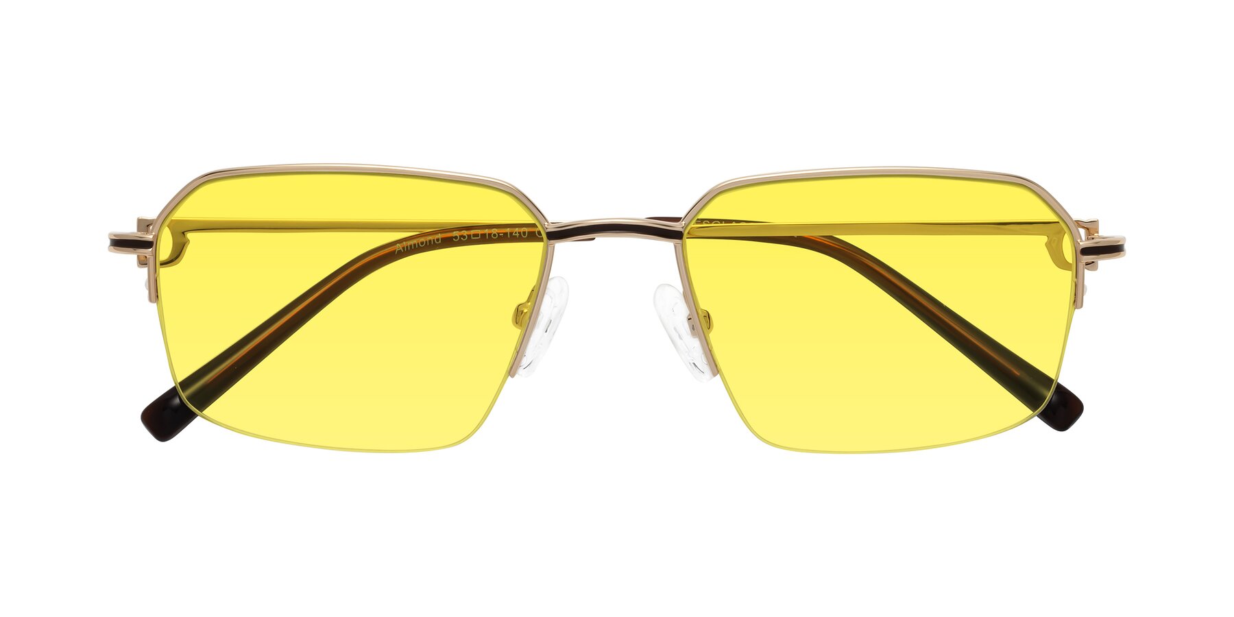 Folded Front of Almond in Gold with Medium Yellow Tinted Lenses