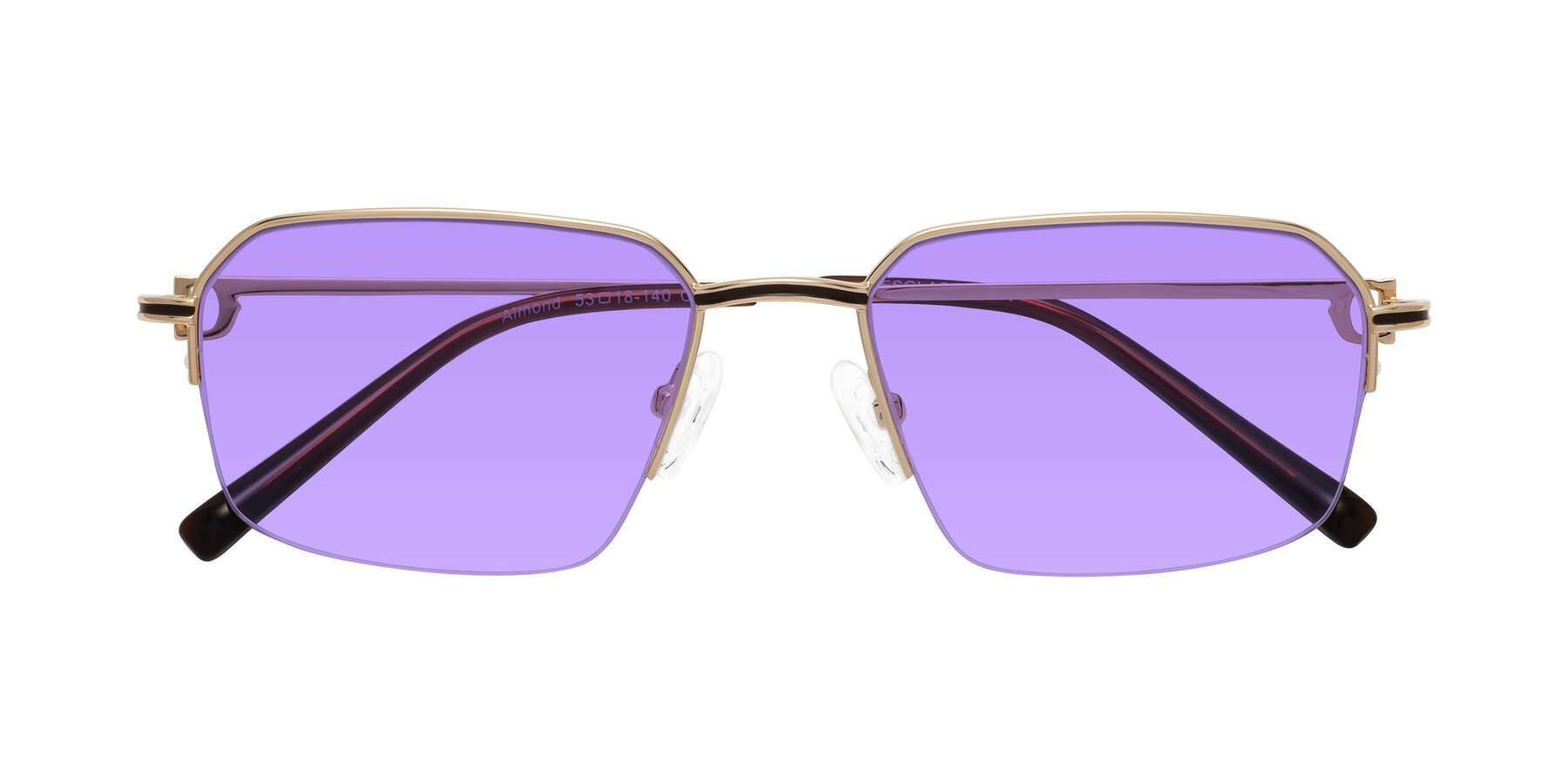 Folded Front of Almond in Gold with Medium Purple Tinted Lenses